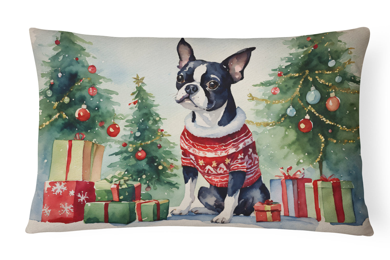 Buy this Boston Terrier Christmas Fabric Decorative Pillow