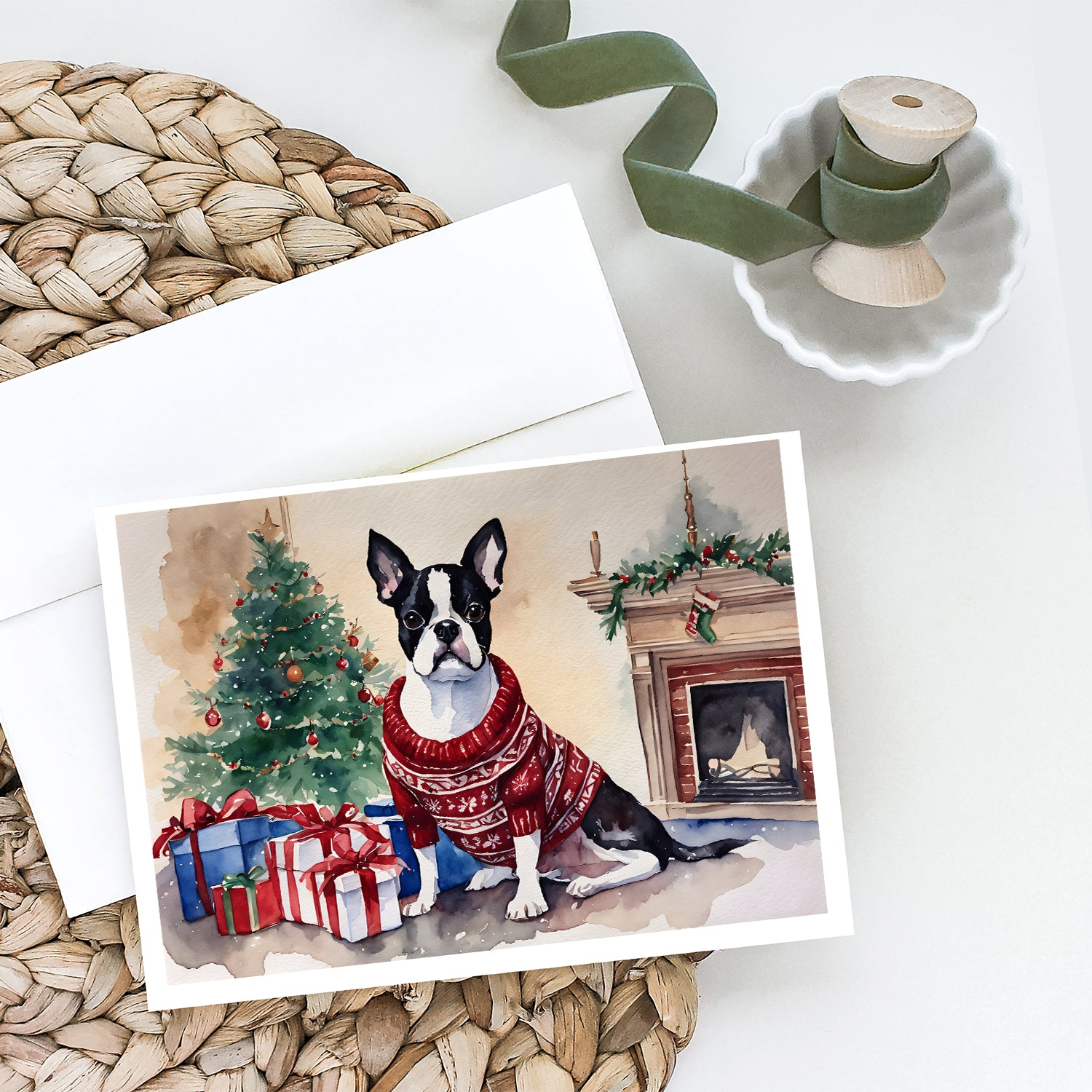 Buy this Boston Terrier Christmas Greeting Cards and Envelopes Pack of 8