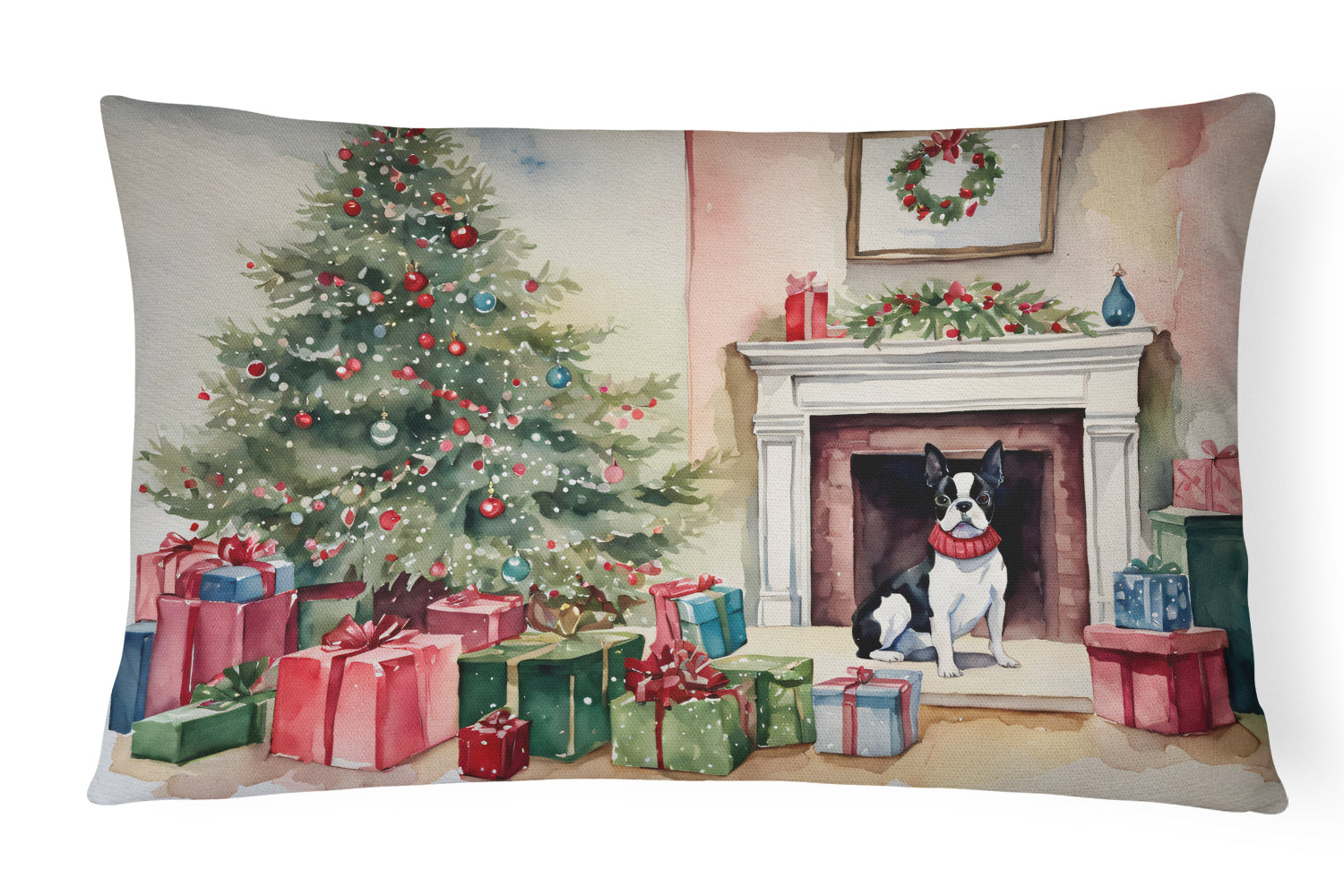 Buy this Boston Terrier Christmas Fabric Decorative Pillow