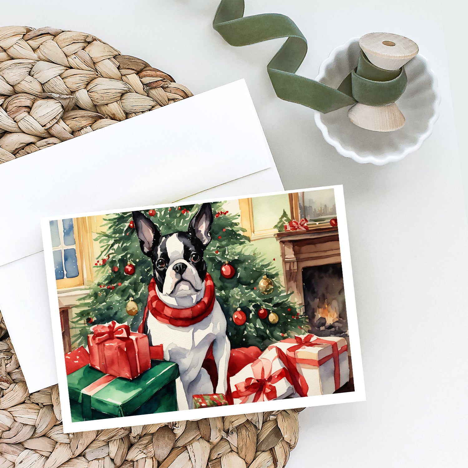 Boston Terrier Christmas Greeting Cards and Envelopes Pack of 8  the-store.com.