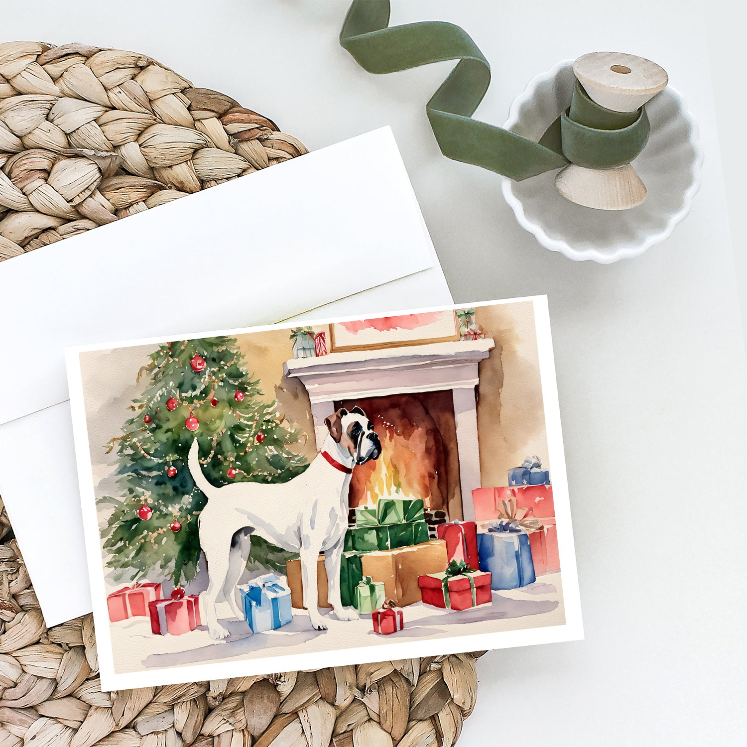 White Boxer Christmas Greeting Cards and Envelopes Pack of 8  the-store.com.