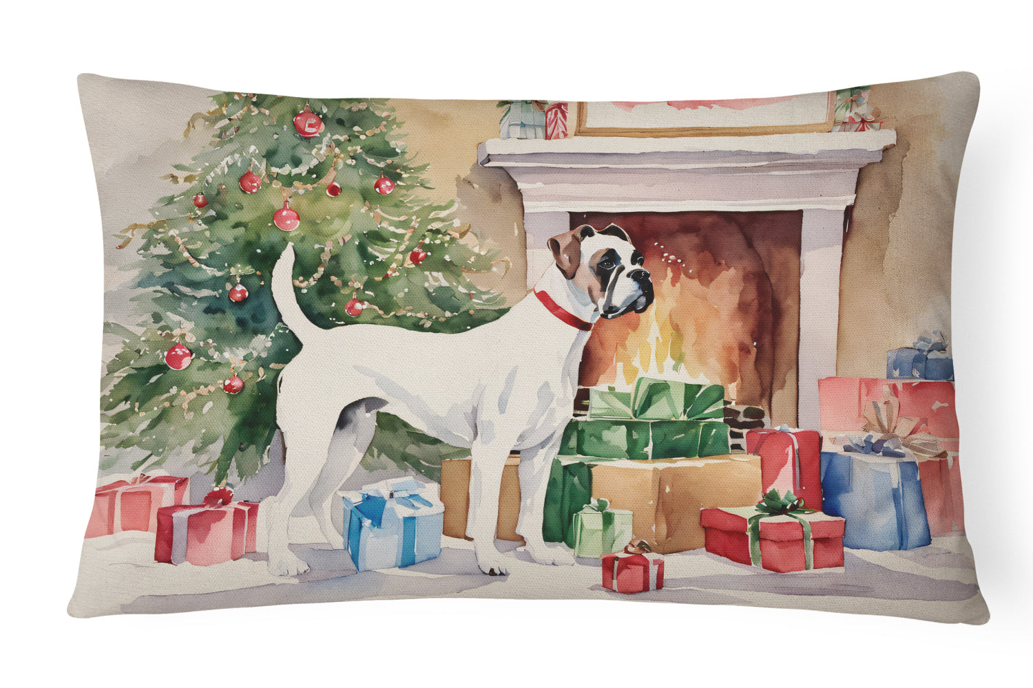 Buy this White Boxer Christmas Fabric Decorative Pillow