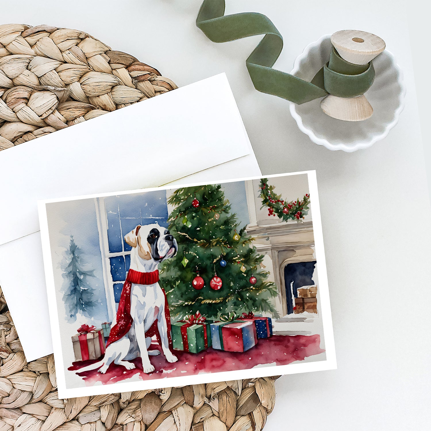 White Boxer Christmas Greeting Cards and Envelopes Pack of 8  the-store.com.