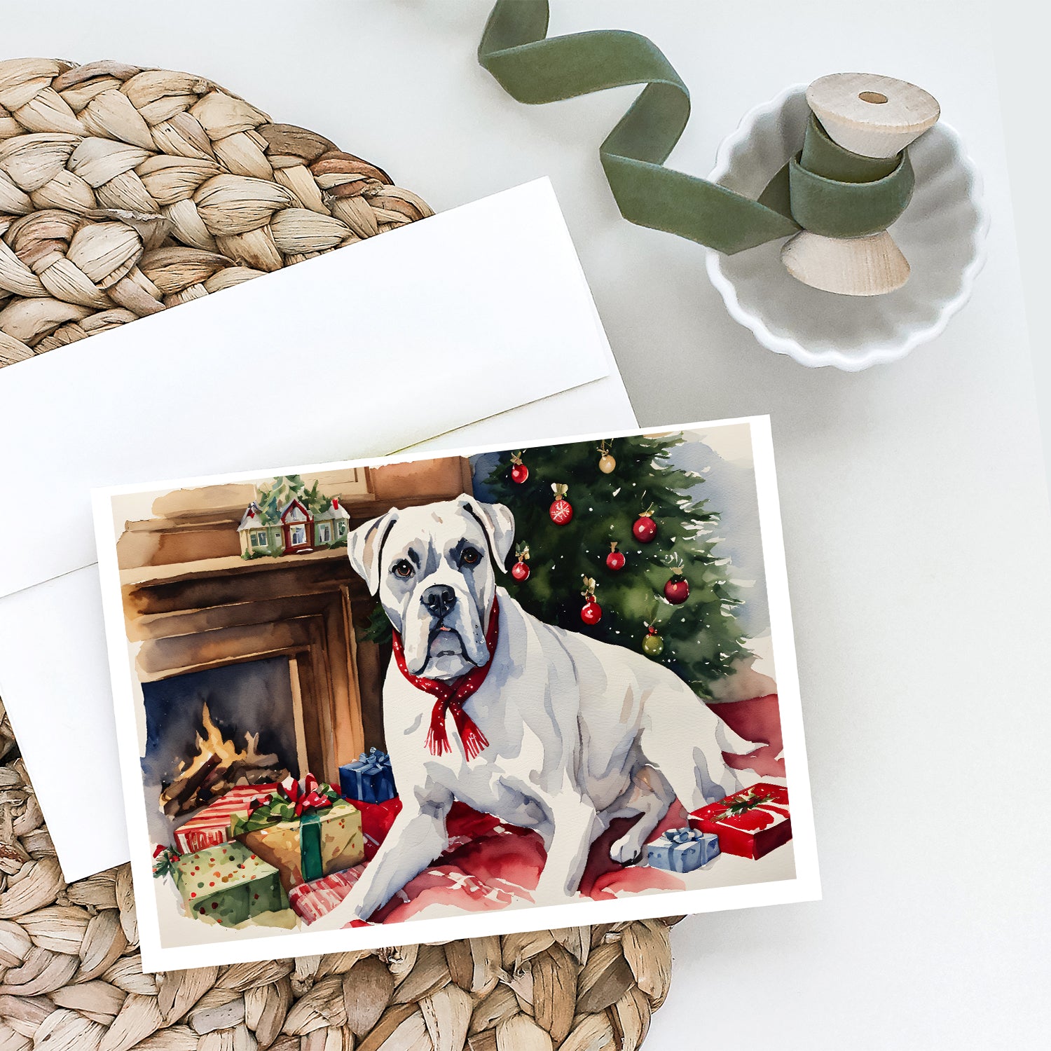 Buy this White Boxer Christmas Greeting Cards and Envelopes Pack of 8