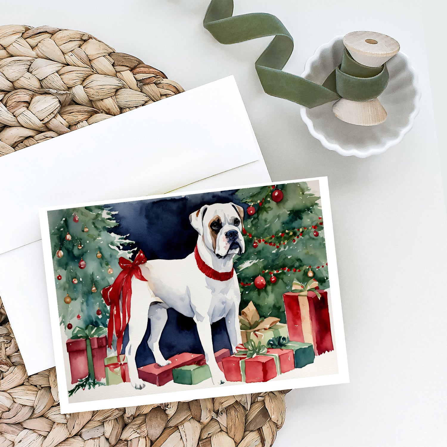 Buy this White Boxer Christmas Greeting Cards and Envelopes Pack of 8