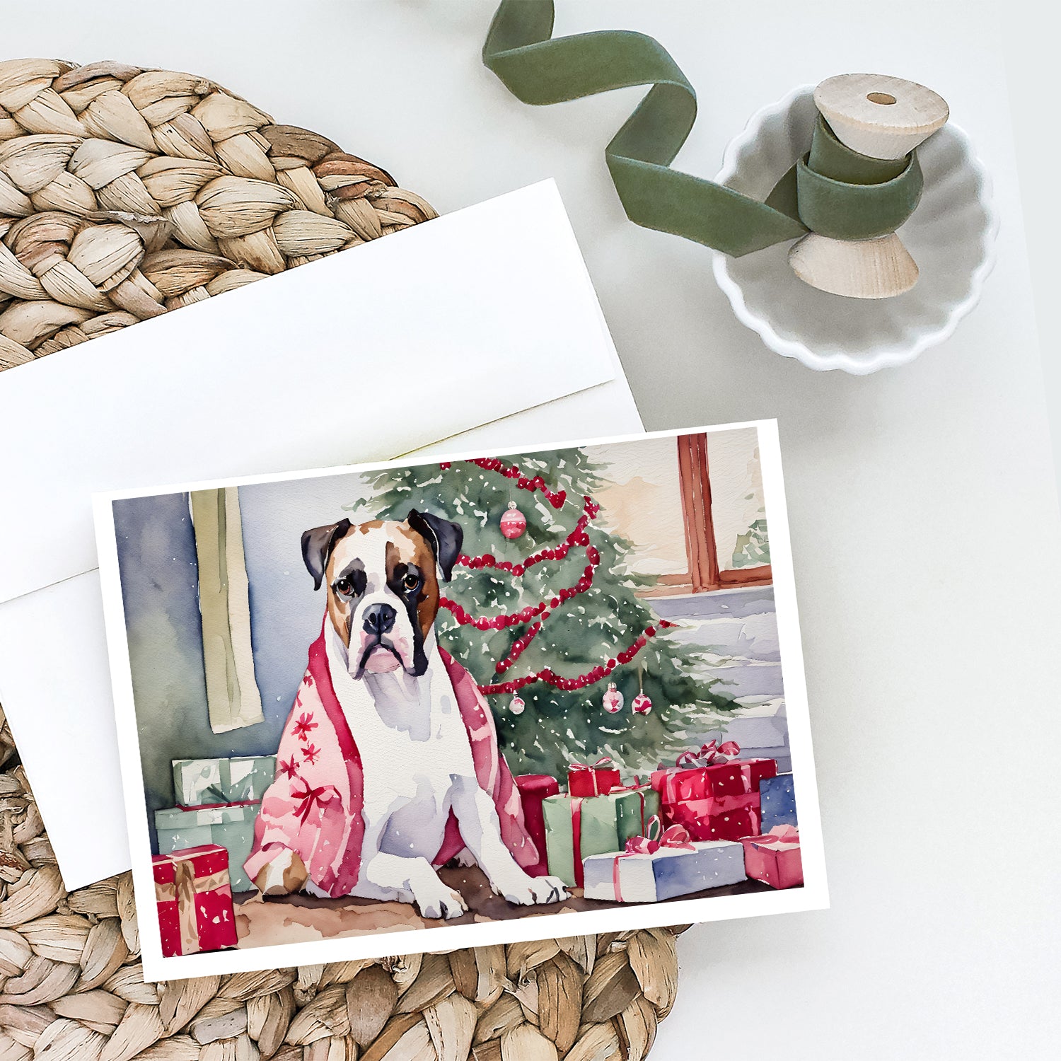 Buy this White Boxer Christmas Greeting Cards and Envelopes Pack of 8