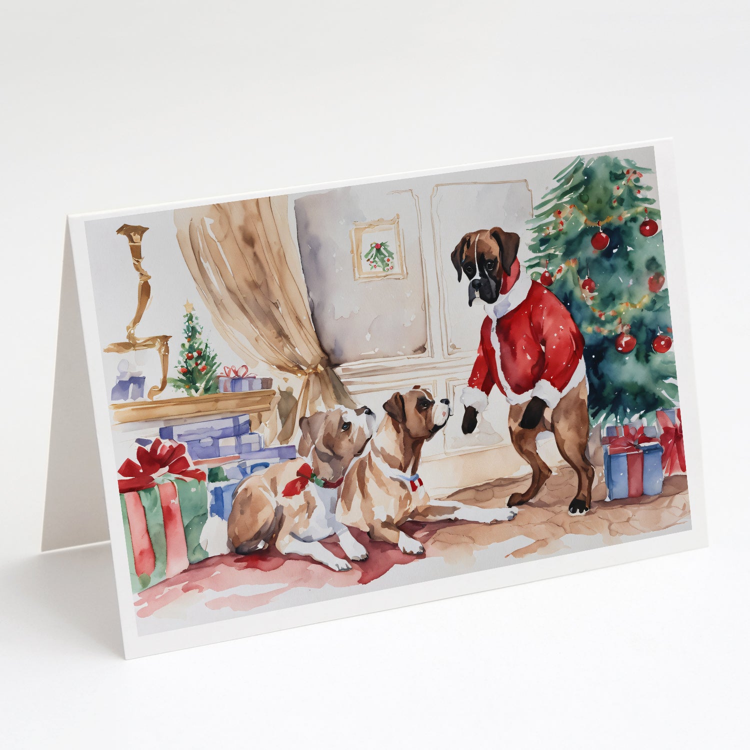 Buy this Fawn Boxer Christmas Greeting Cards and Envelopes Pack of 8