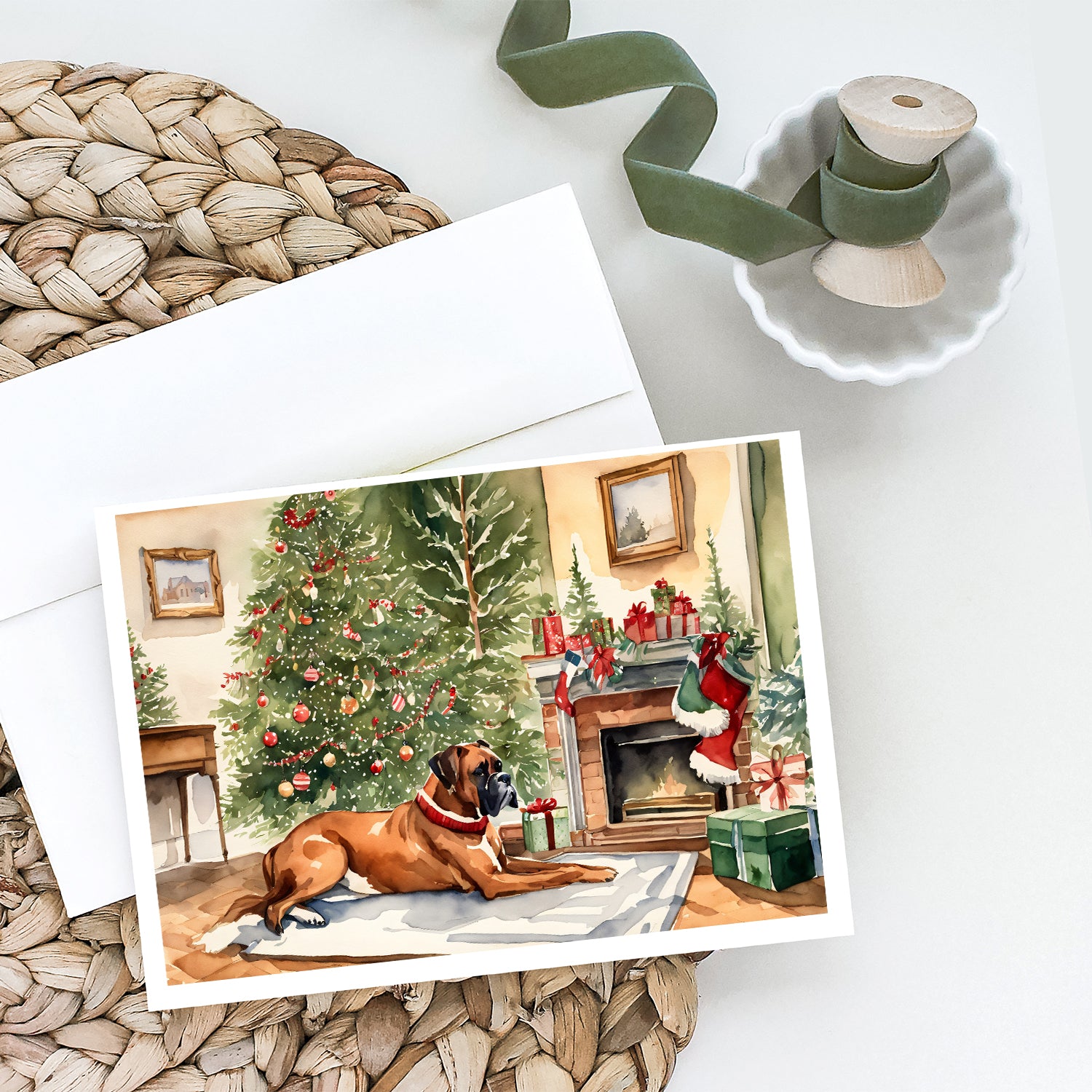 Fawn Boxer Christmas Greeting Cards and Envelopes Pack of 8  the-store.com.