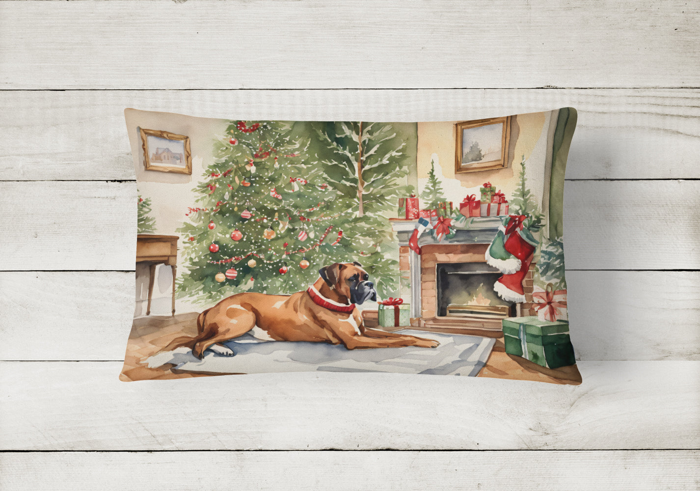 Fawn Boxer Christmas Fabric Decorative Pillow  the-store.com.