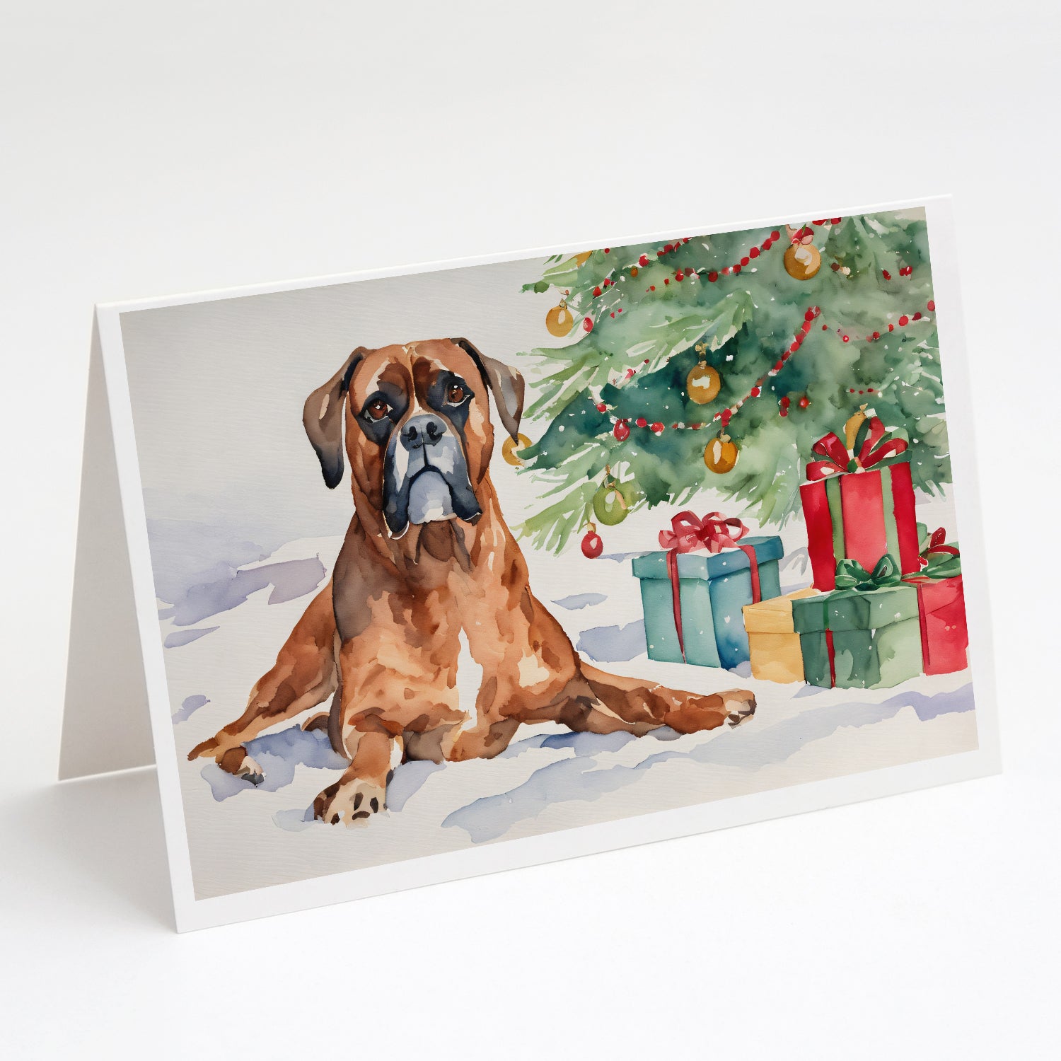 Buy this Fawn Boxer Christmas Greeting Cards and Envelopes Pack of 8