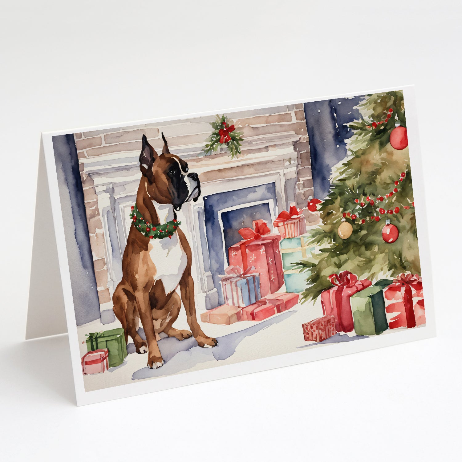 Buy this Fawn Boxer Christmas Greeting Cards and Envelopes Pack of 8