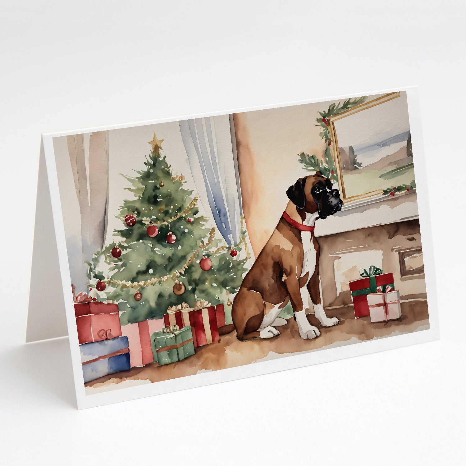 Buy this Fawn Boxer Christmas Greeting Cards and Envelopes Pack of 8