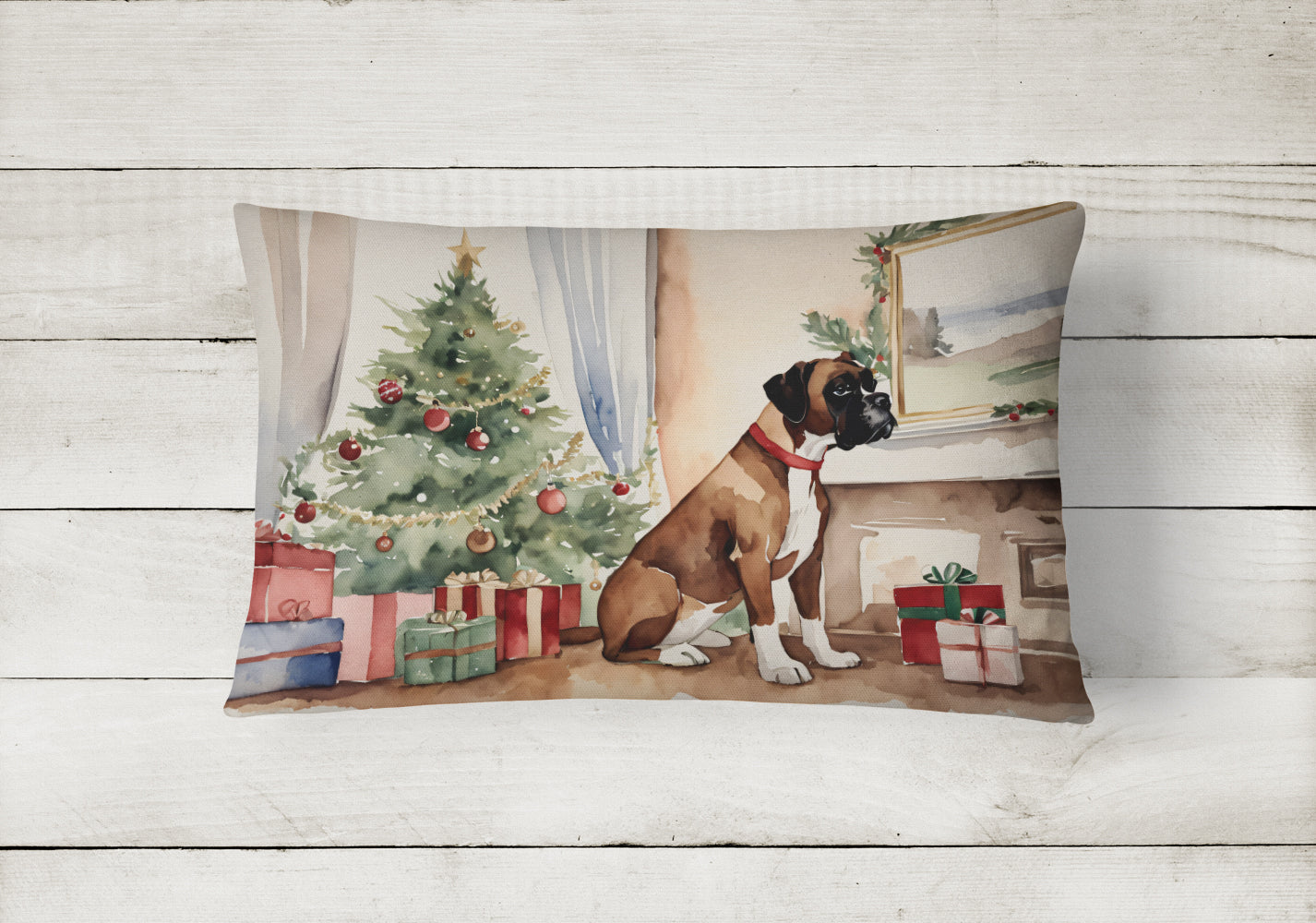 Fawn Boxer Christmas Fabric Decorative Pillow