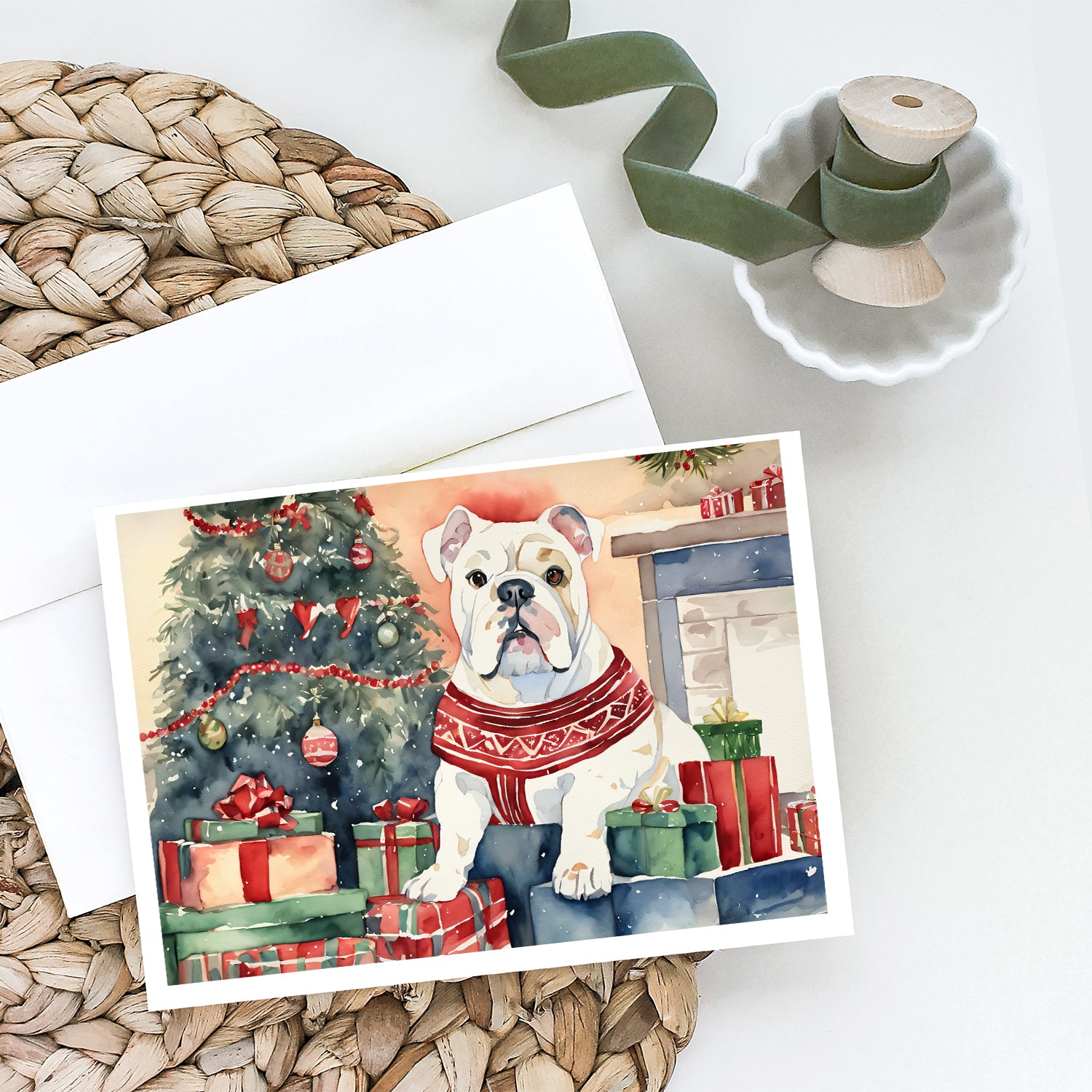 White English Bulldog Christmas Greeting Cards and Envelopes Pack of 8  the-store.com.