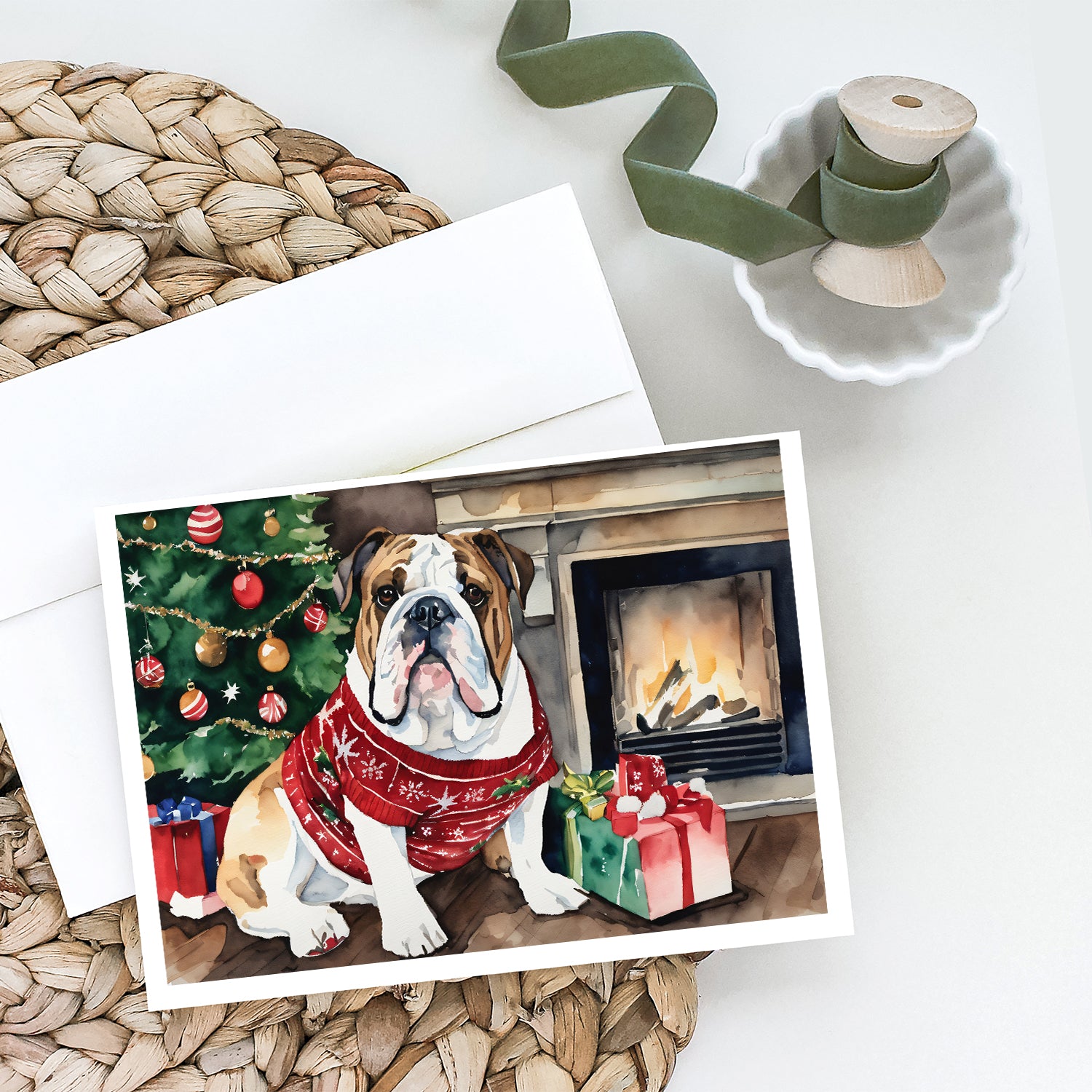 English Bulldog Christmas Greeting Cards and Envelopes Pack of 8  the-store.com.