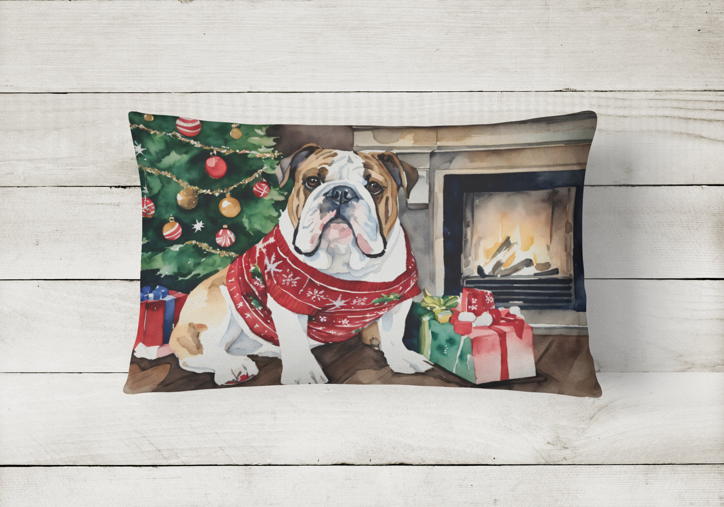 English Bulldog Christmas Fabric Decorative Pillow