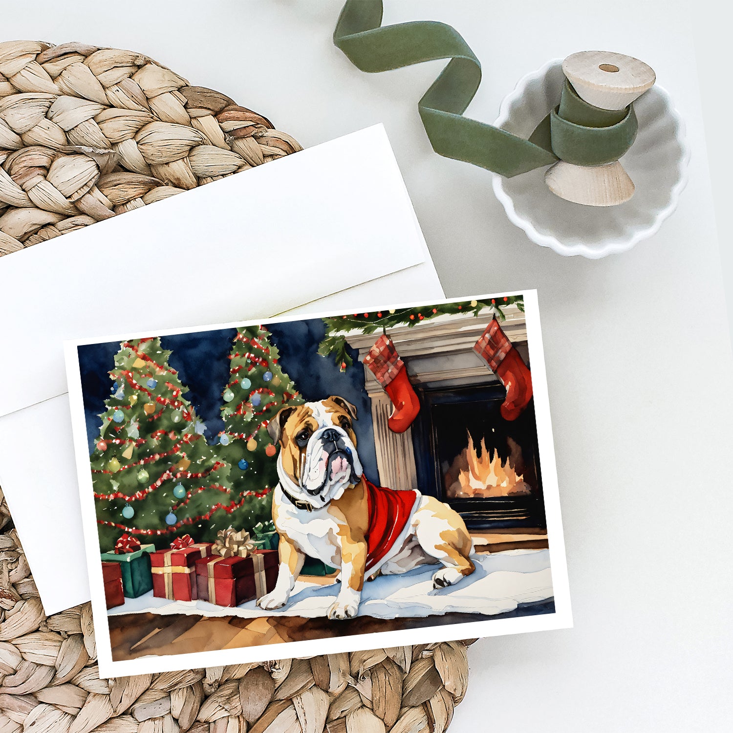 English Bulldog Christmas Greeting Cards and Envelopes Pack of 8  the-store.com.