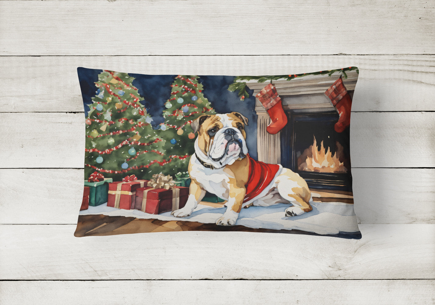 English Bulldog Christmas Fabric Decorative Pillow  the-store.com.