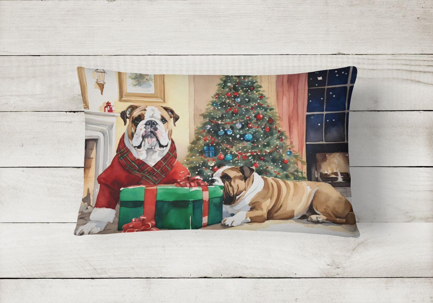 English Bulldog Christmas Fabric Decorative Pillow  the-store.com.