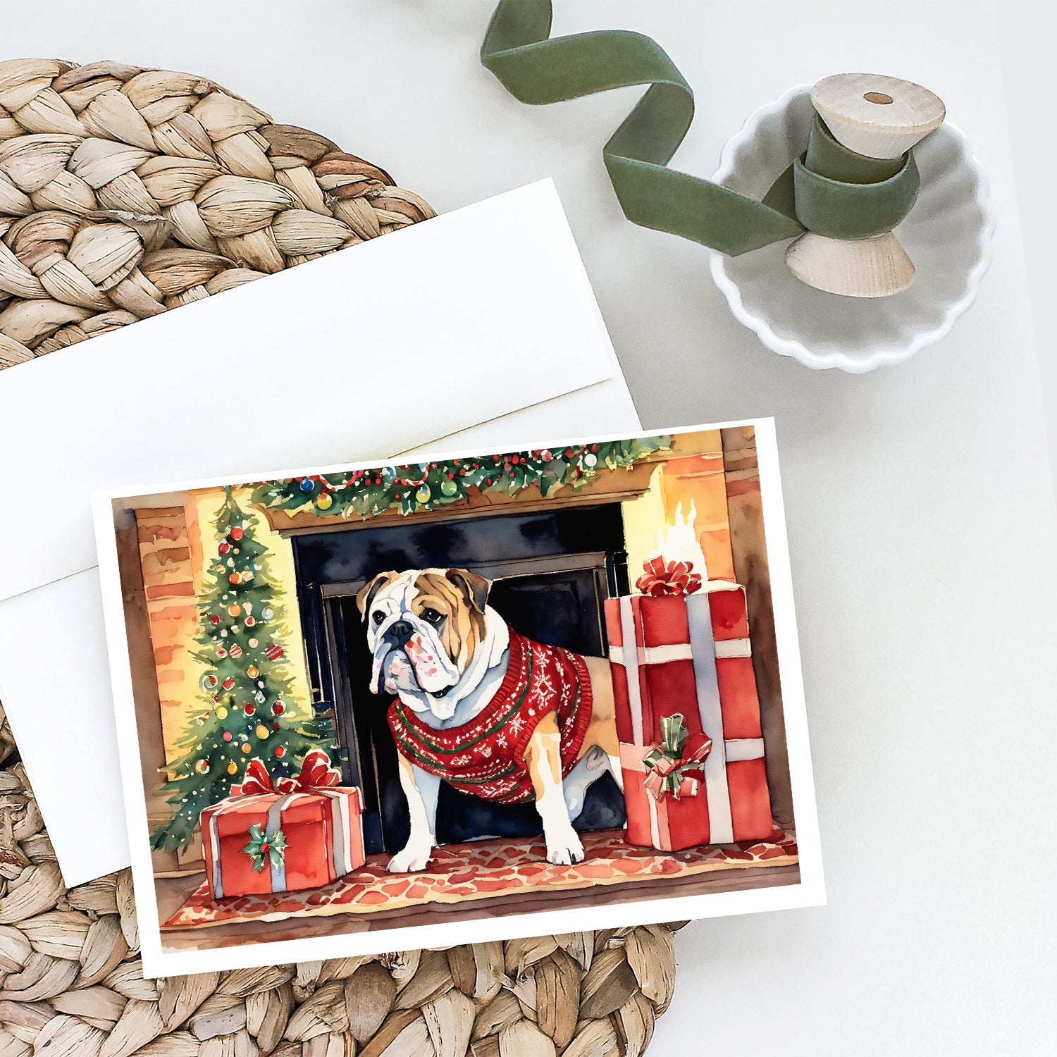 English Bulldog Christmas Greeting Cards and Envelopes Pack of 8  the-store.com.