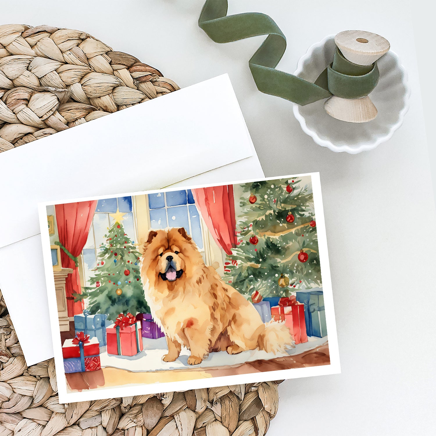 Chow Chow Christmas Greeting Cards and Envelopes Pack of 8  the-store.com.
