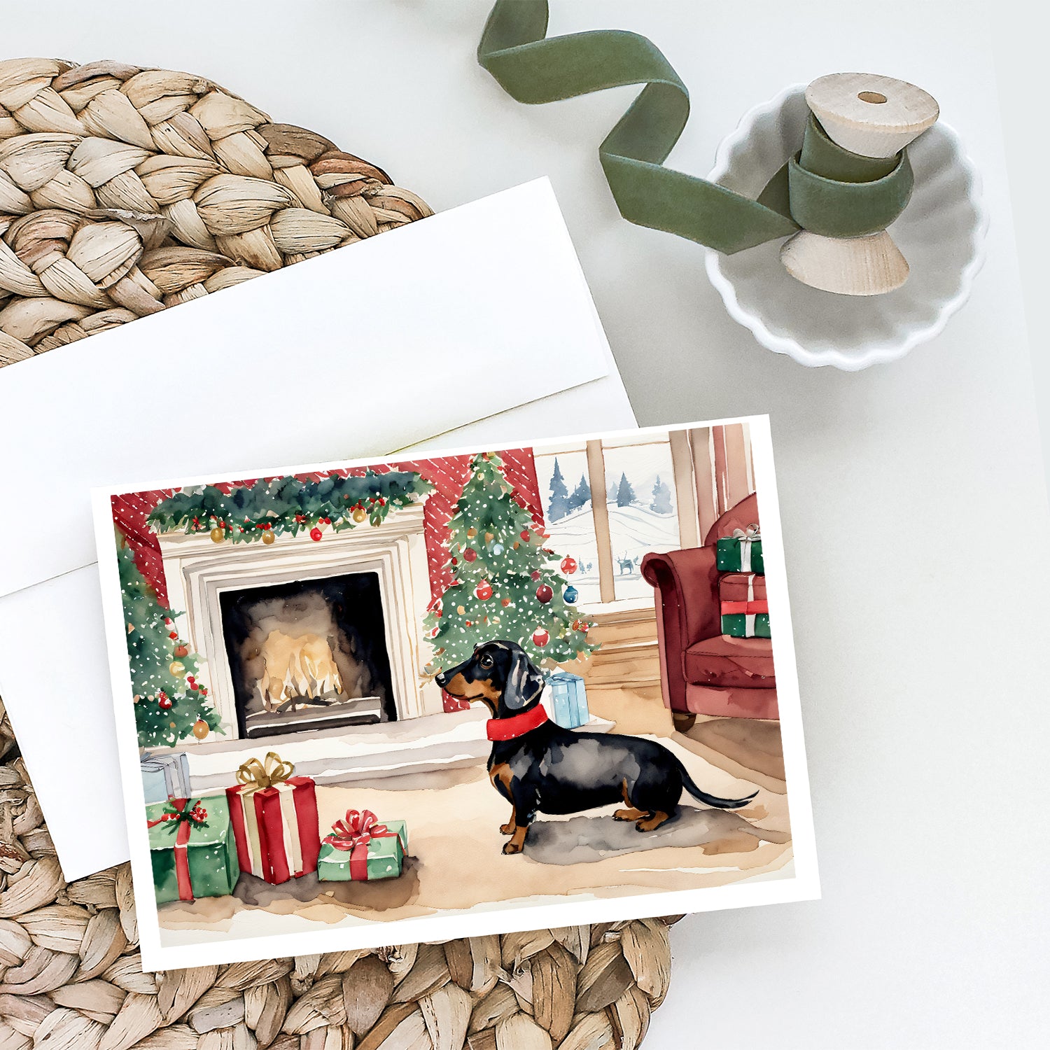 Buy this Black and Tan Dachshund Christmas Greeting Cards and Envelopes Pack of 8