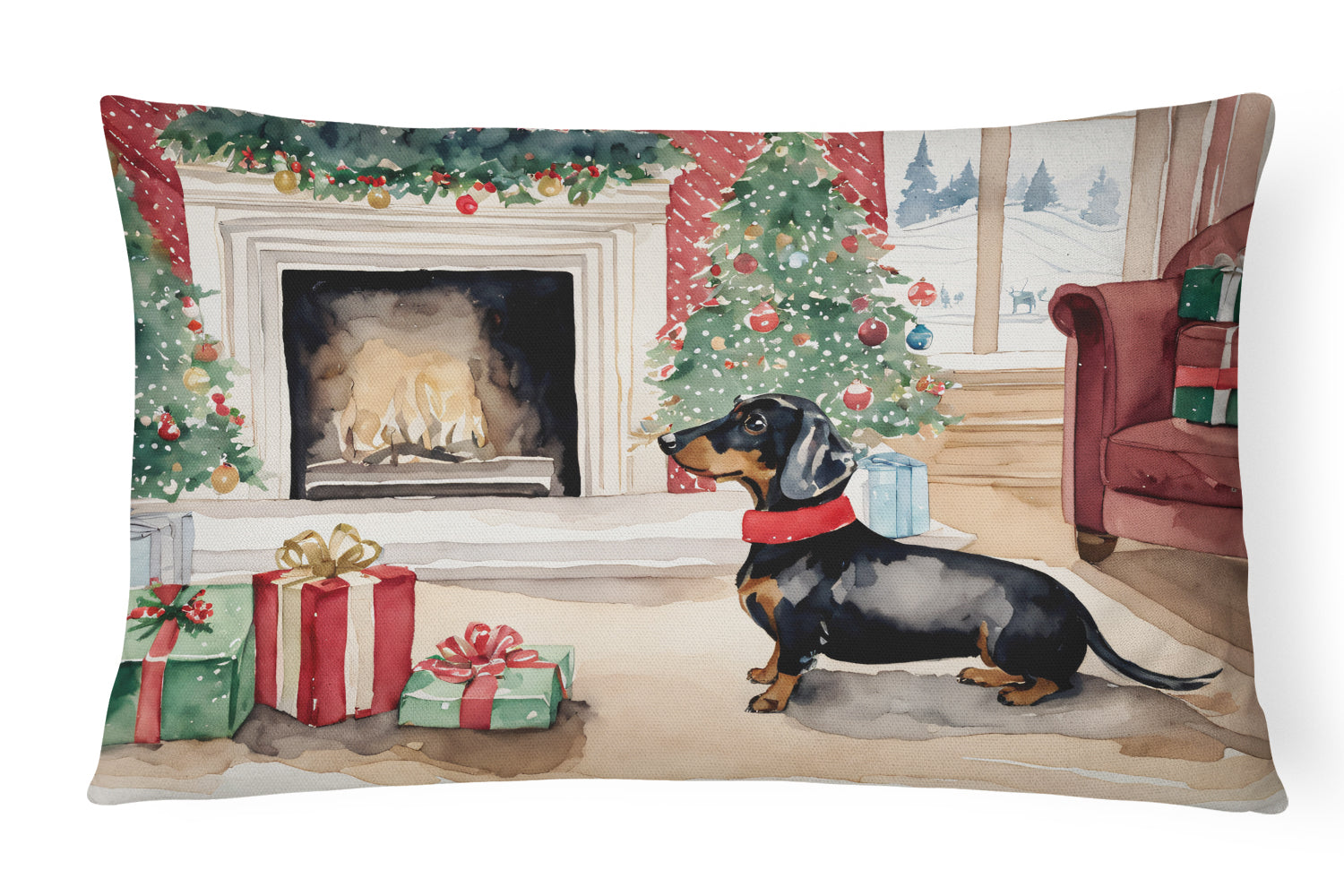 Buy this Black and Tan Dachshund Christmas Fabric Decorative Pillow