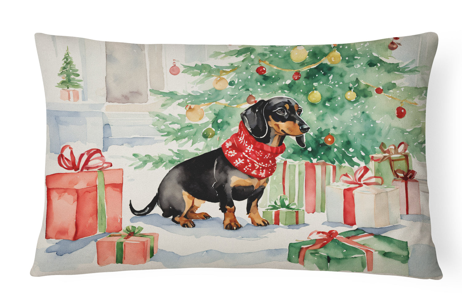 Buy this Black and Tan Dachshund Christmas Fabric Decorative Pillow