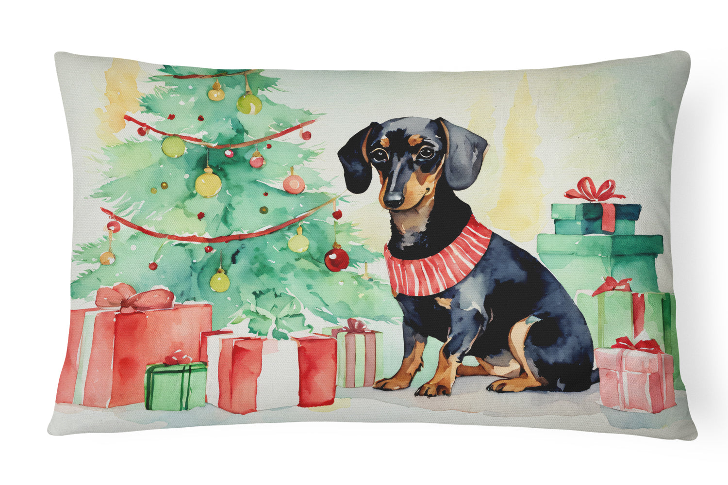 Buy this Black and Tan Dachshund Christmas Fabric Decorative Pillow