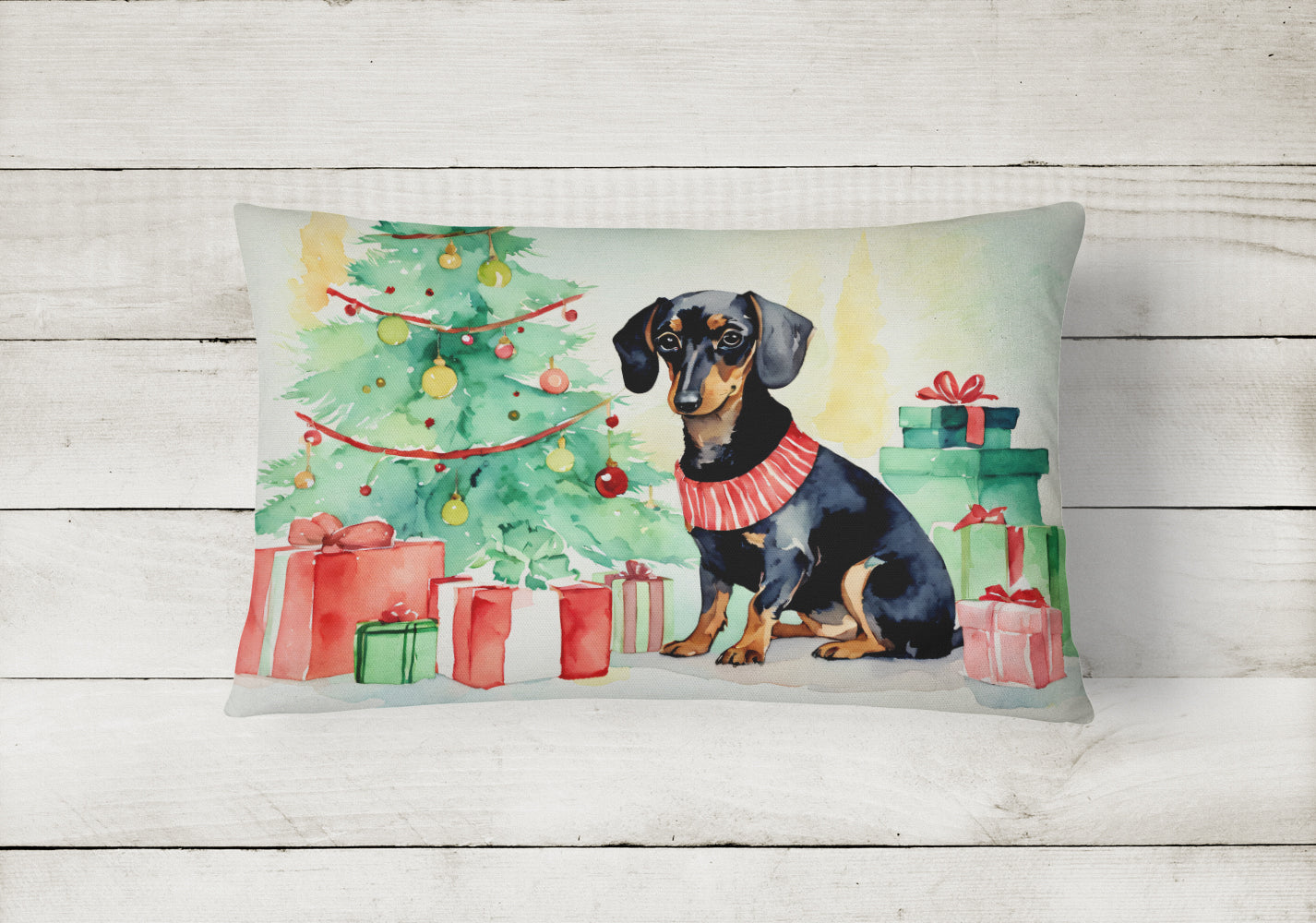 Buy this Black and Tan Dachshund Christmas Fabric Decorative Pillow