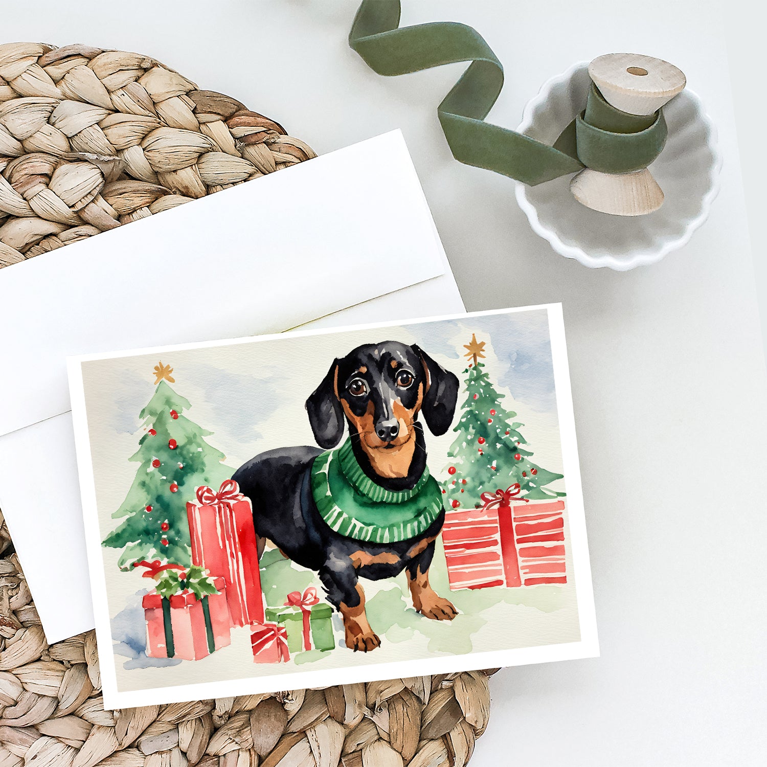 Buy this Black and Tan Dachshund Christmas Greeting Cards and Envelopes Pack of 8