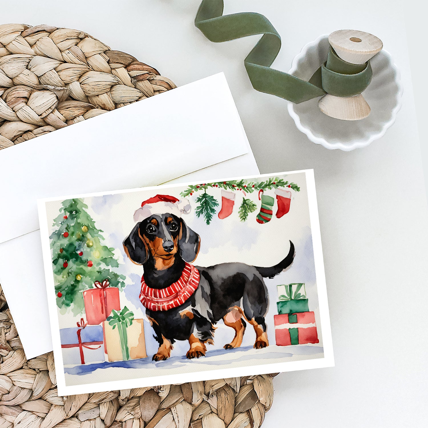 Buy this Black and Tan Dachshund Christmas Greeting Cards and Envelopes Pack of 8