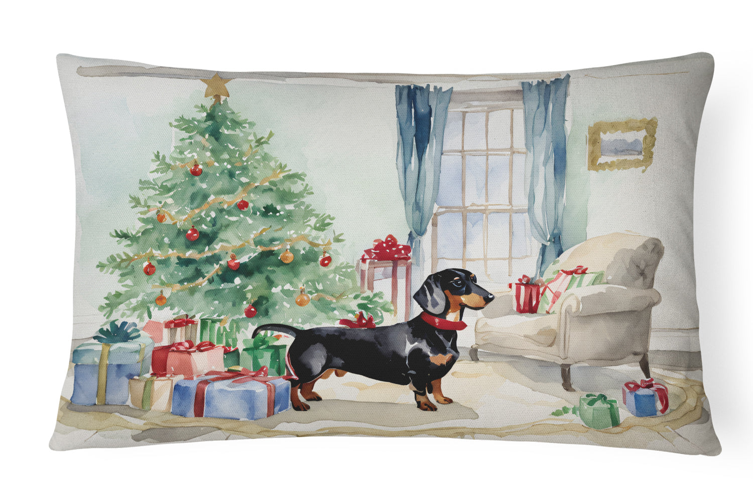 Buy this Black and Tan Dachshund Christmas Fabric Decorative Pillow