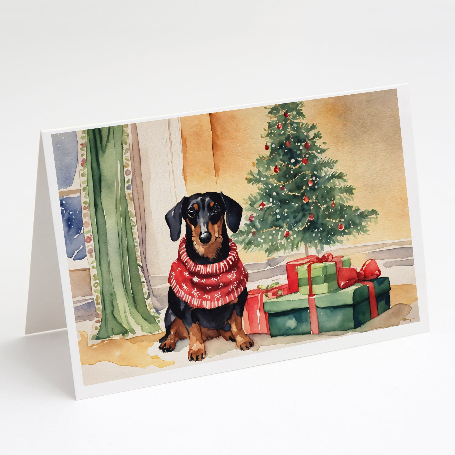 Buy this Black and Tan Dachshund Christmas Greeting Cards and Envelopes Pack of 8