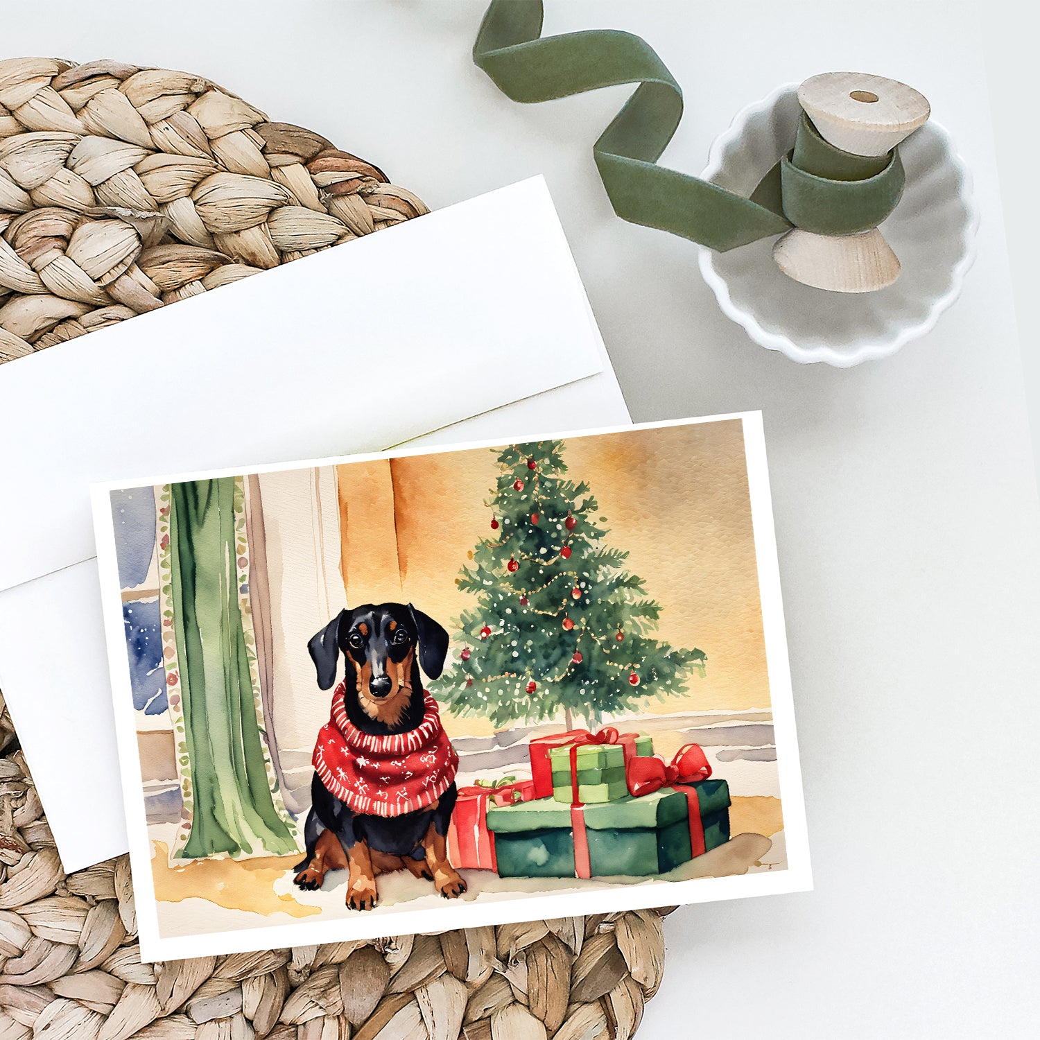 Buy this Black and Tan Dachshund Christmas Greeting Cards and Envelopes Pack of 8