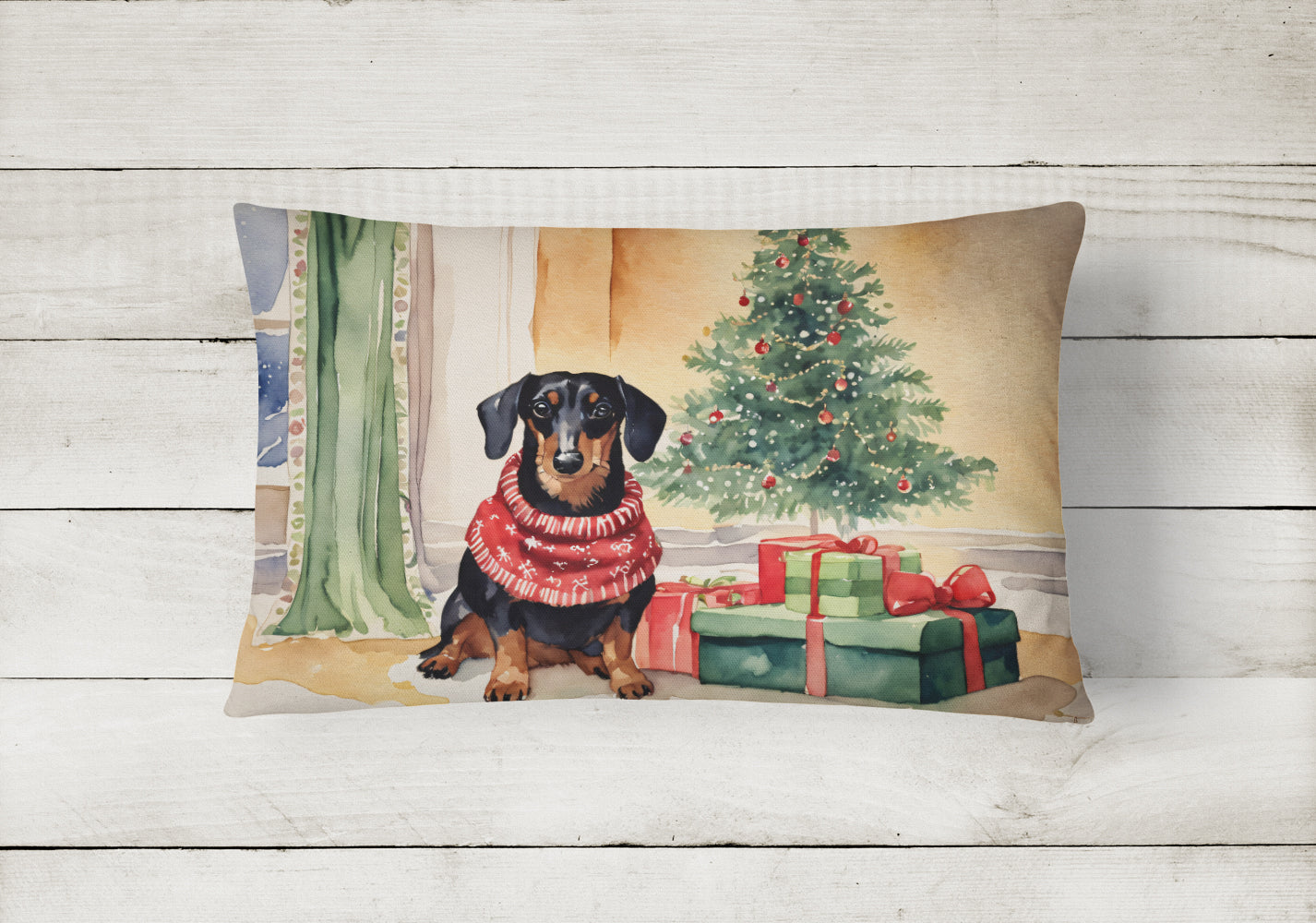 Buy this Black and Tan Dachshund Christmas Fabric Decorative Pillow