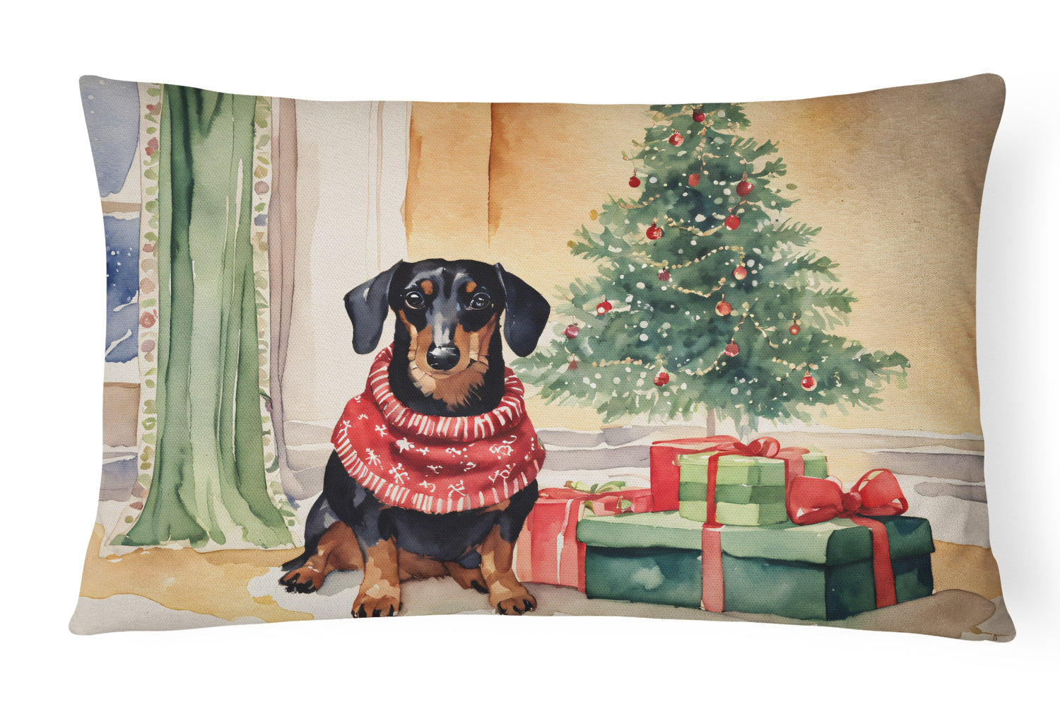 Buy this Black and Tan Dachshund Christmas Fabric Decorative Pillow