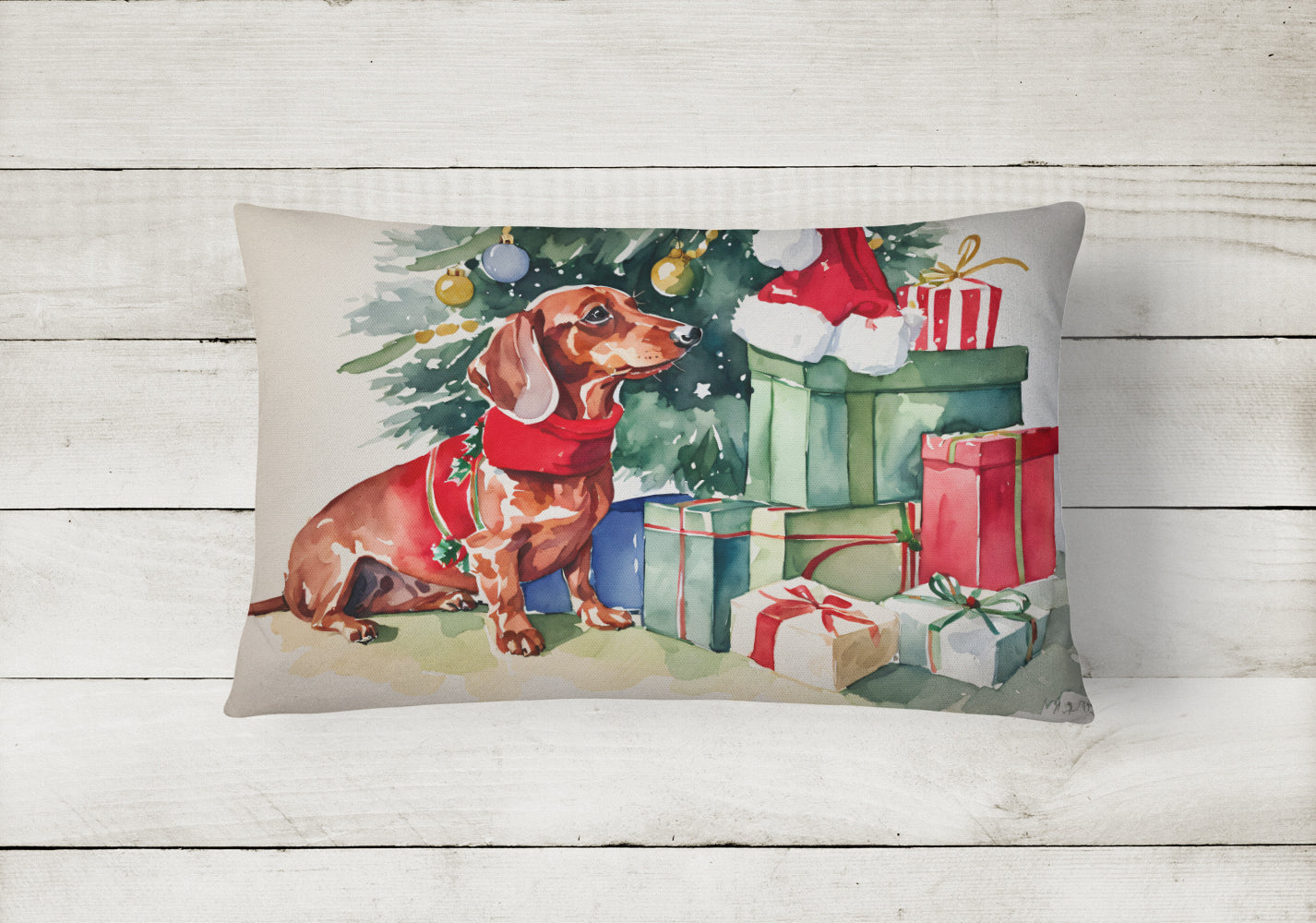 Dachshund Christmas Fabric Decorative Pillow  the-store.com.