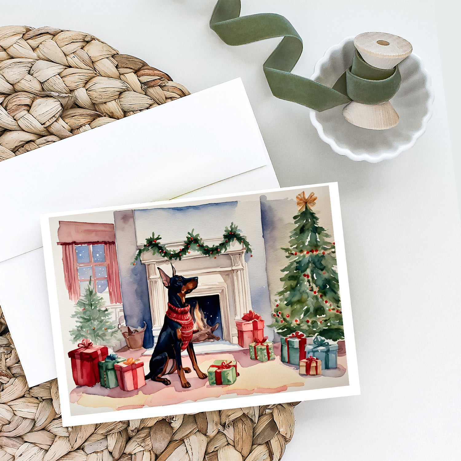 Doberman Pinscher Christmas Greeting Cards and Envelopes Pack of 8