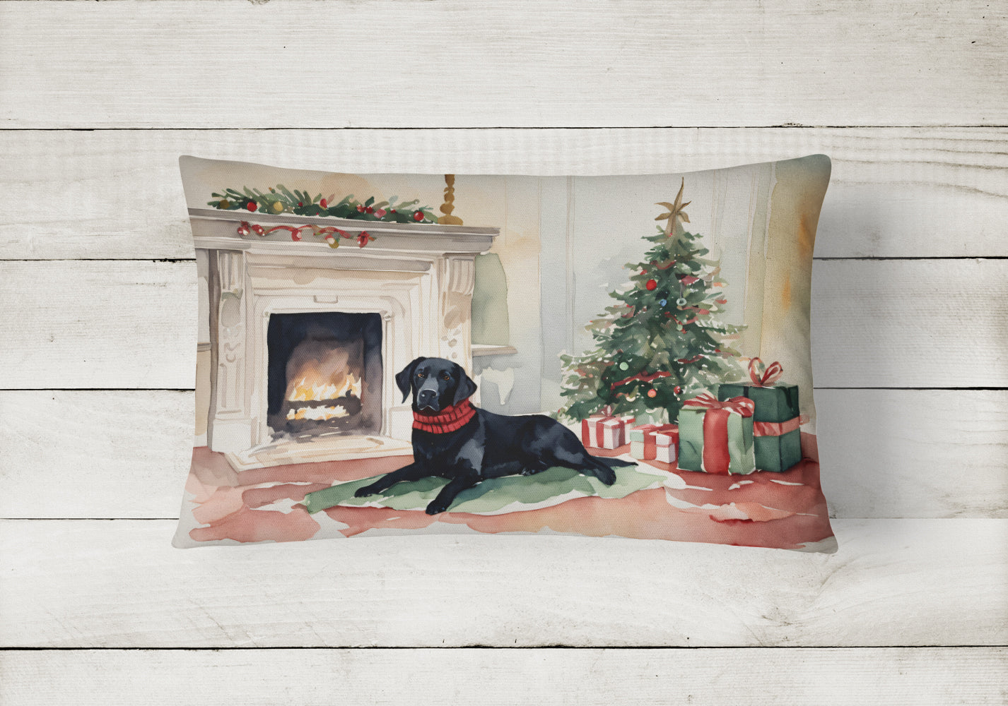 Black Labrador Christmas Fabric Decorative Pillow  the-store.com.