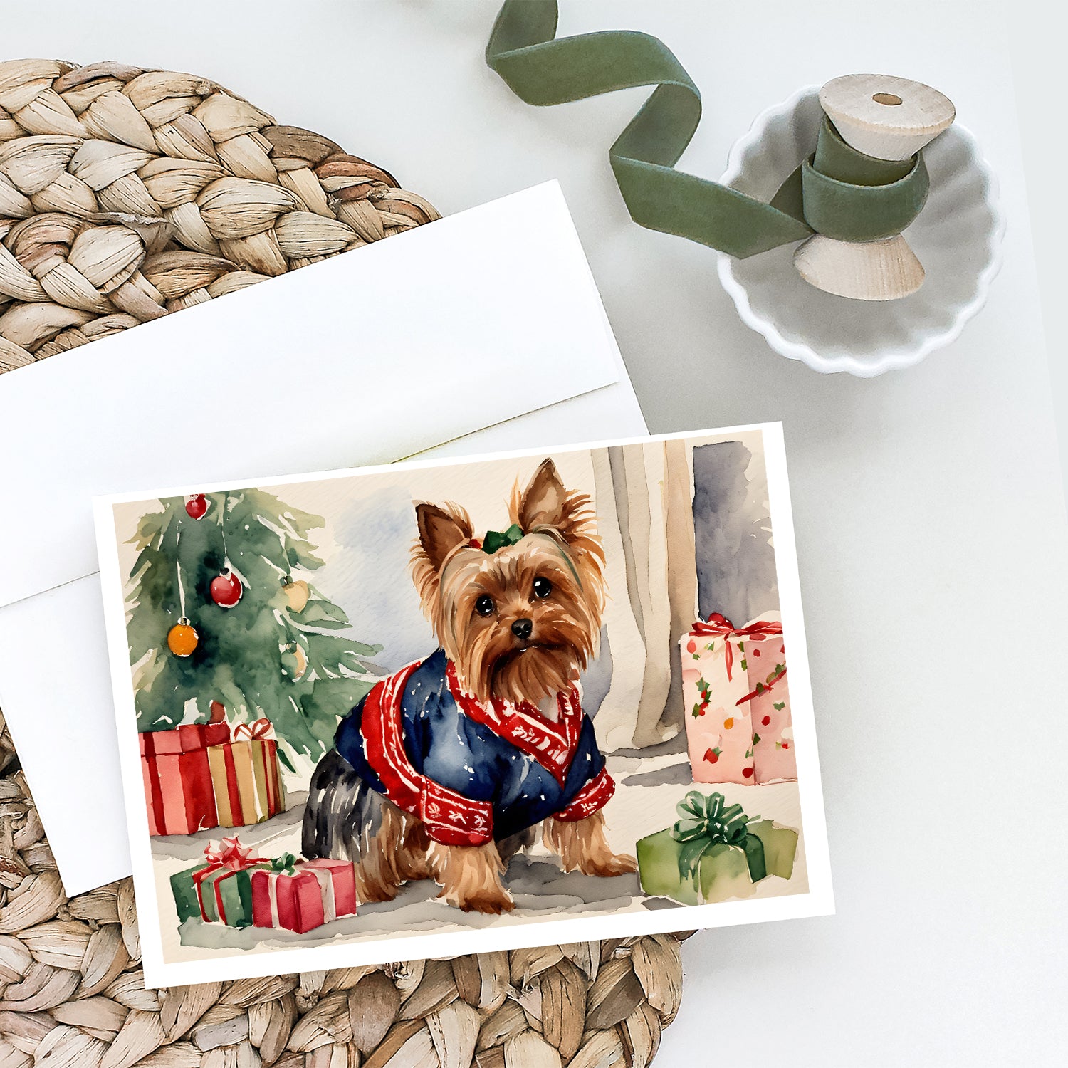 Yorkie Christmas Greeting Cards and Envelopes Pack of 8  the-store.com.