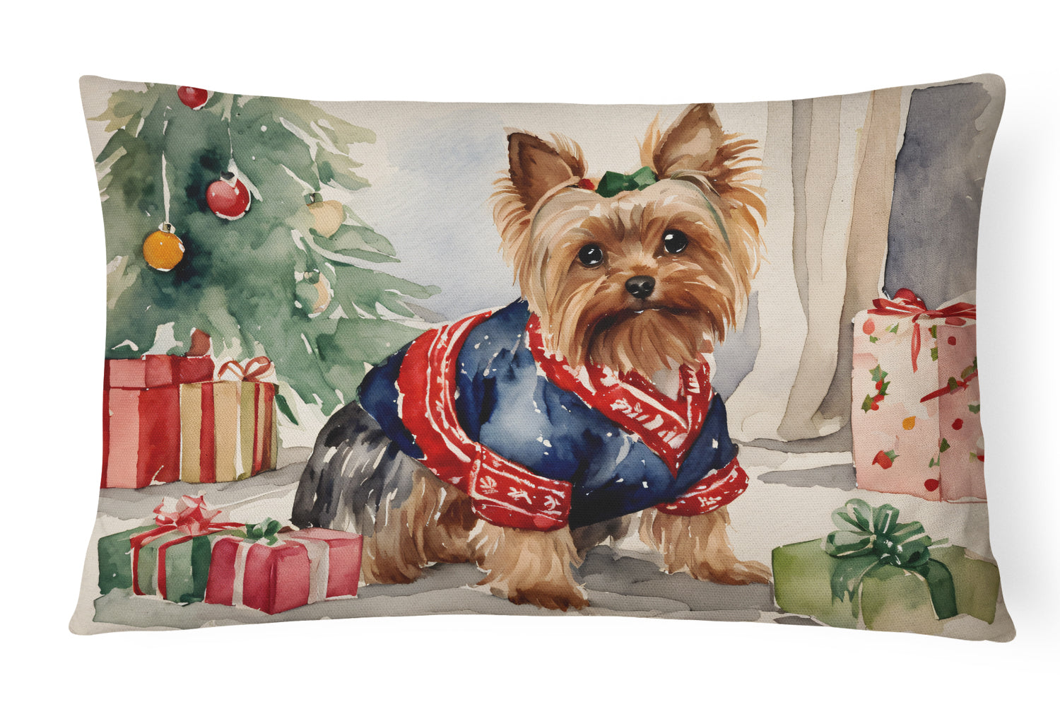 Buy this Yorkie Christmas Fabric Decorative Pillow