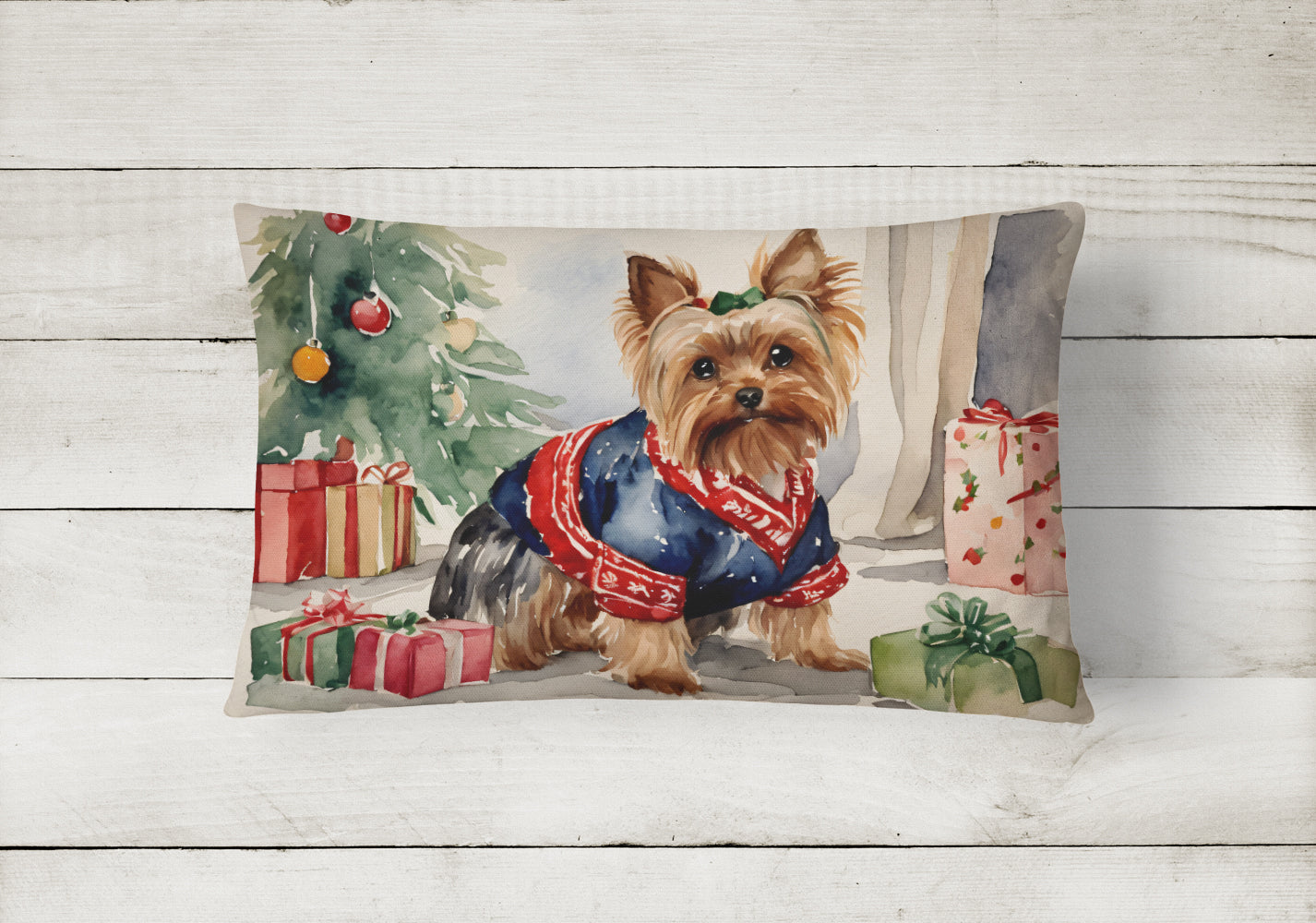 Buy this Yorkie Christmas Fabric Decorative Pillow