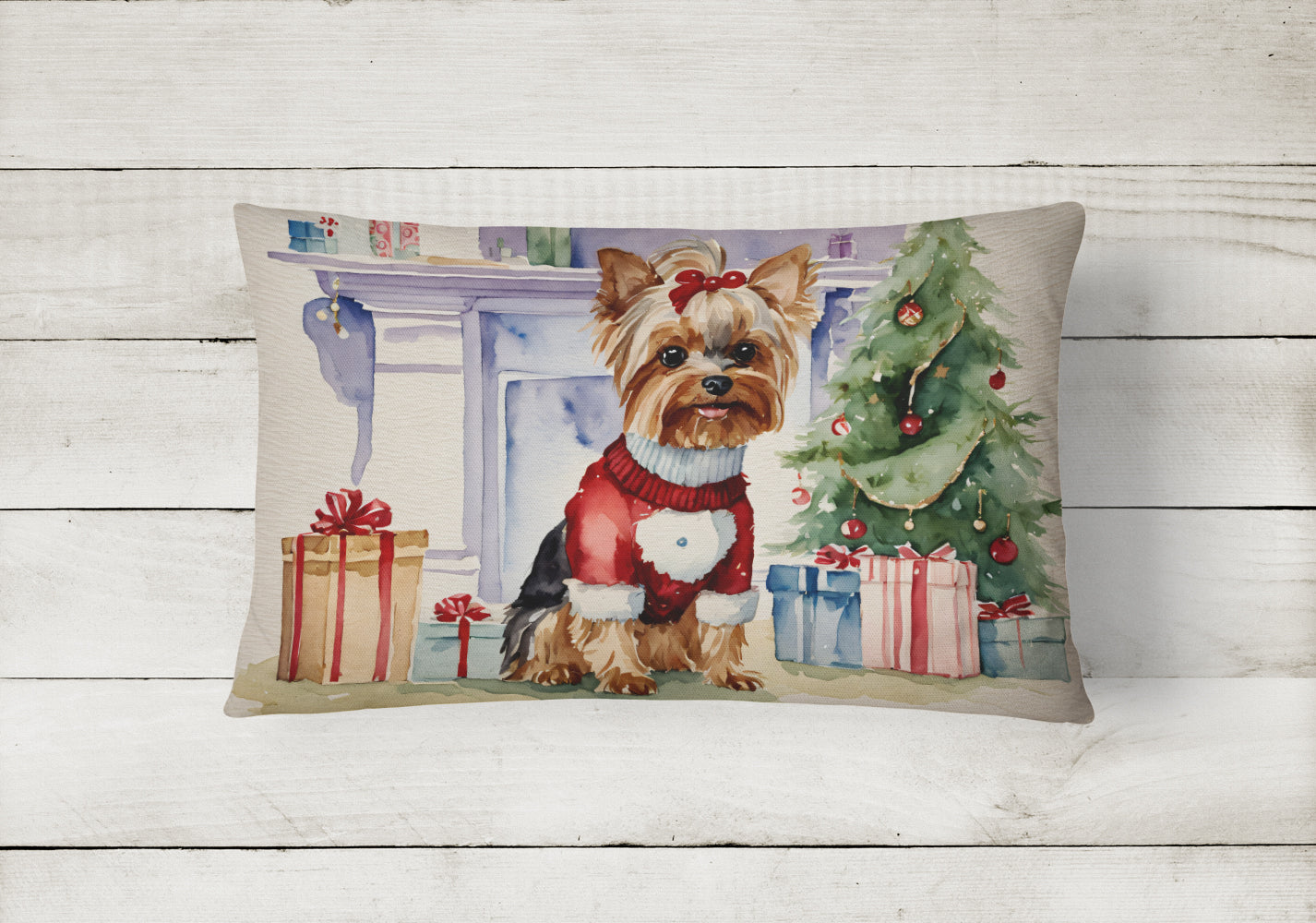 Buy this Yorkie Christmas Fabric Decorative Pillow