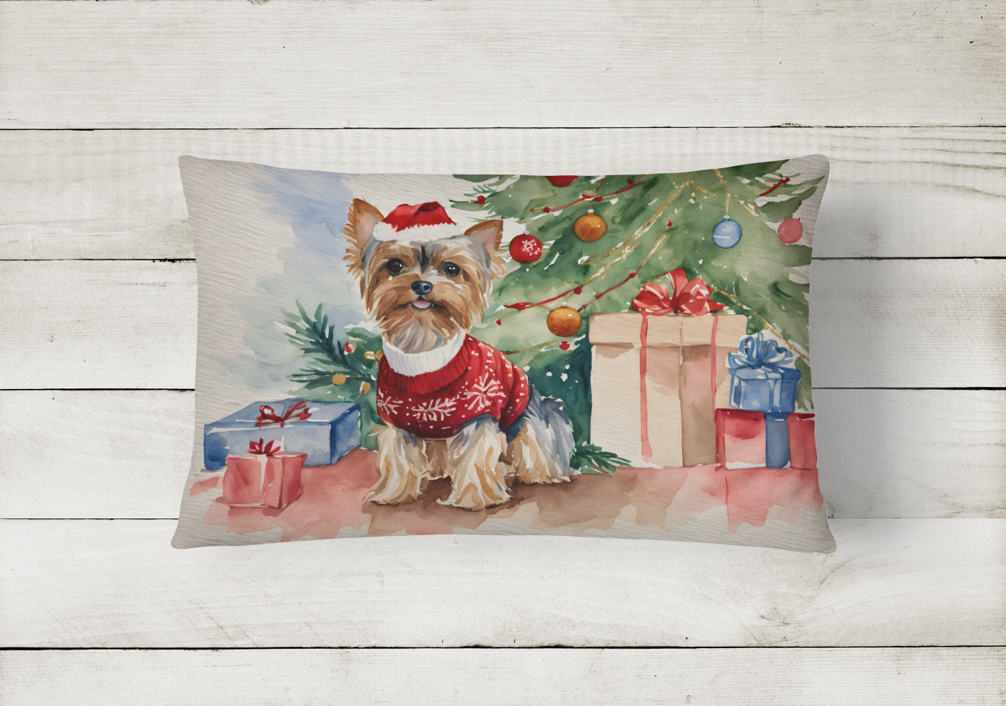 Yorkie Christmas Fabric Decorative Pillow  the-store.com.