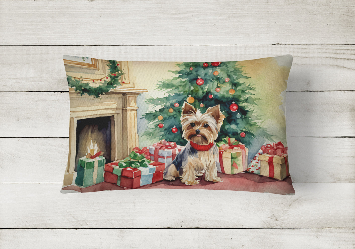 Buy this Yorkie Christmas Fabric Decorative Pillow