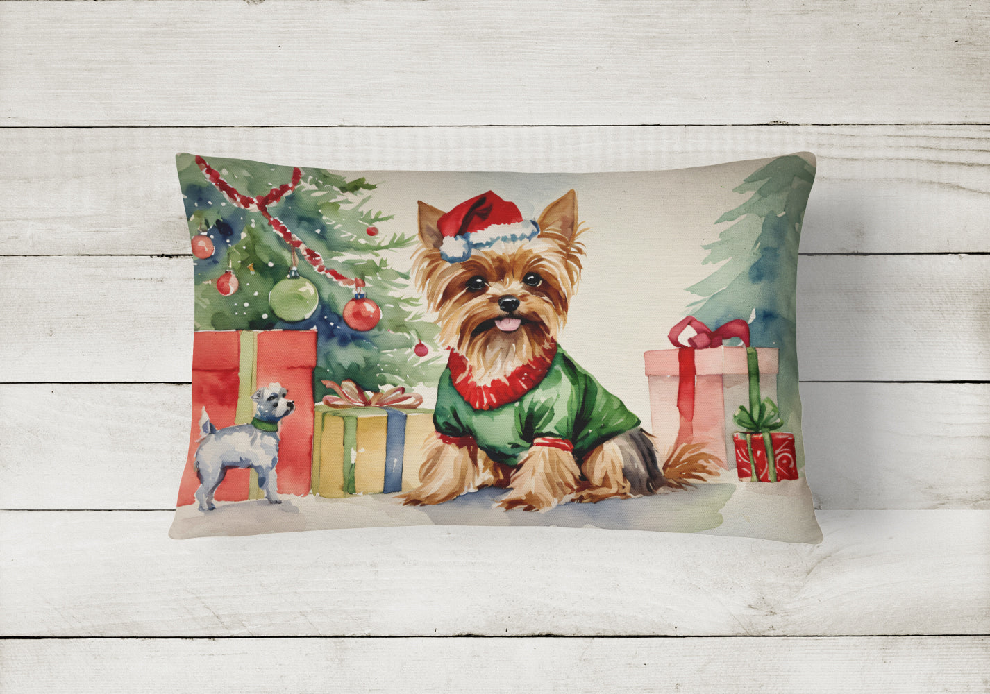 Yorkie Christmas Fabric Decorative Pillow