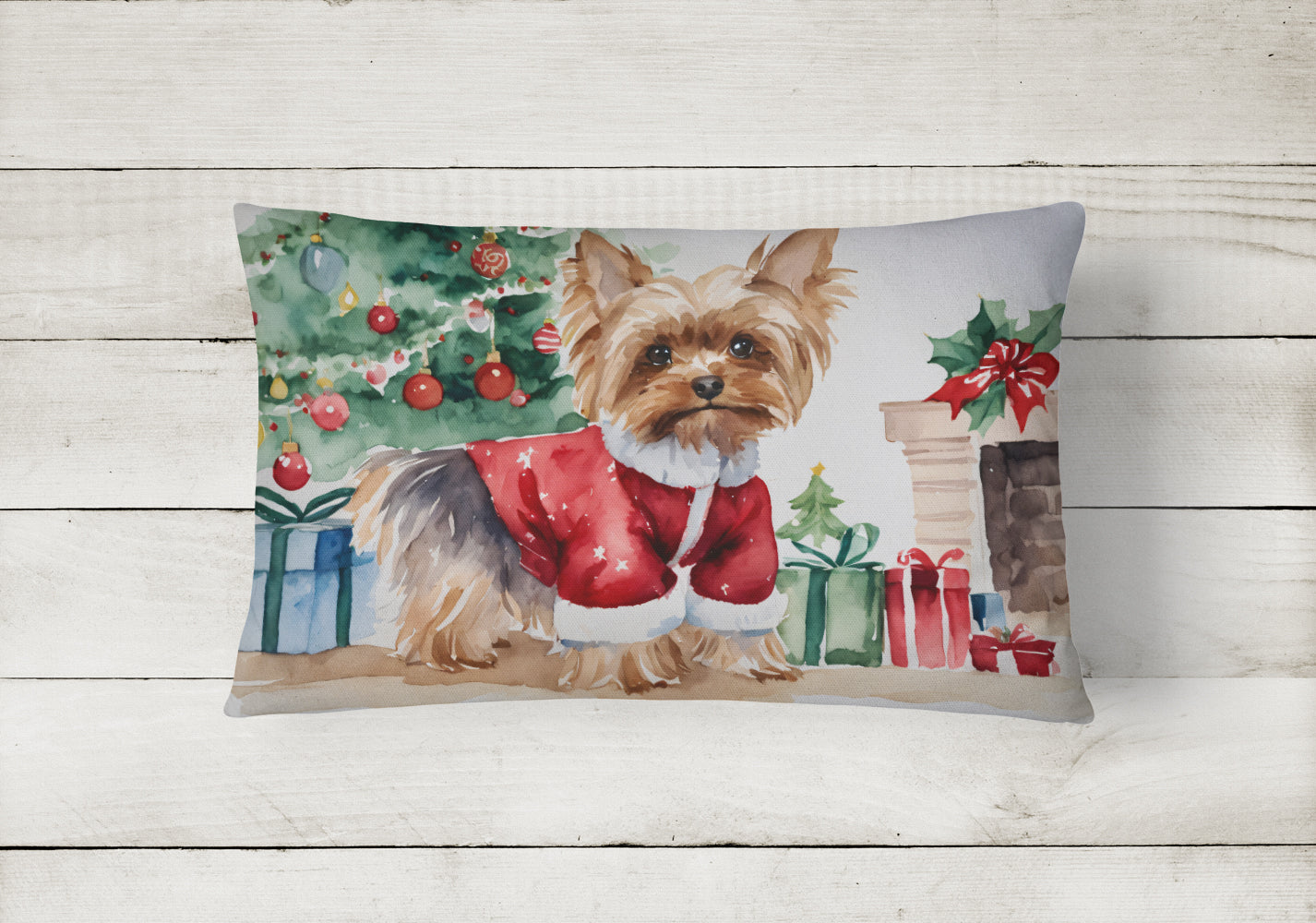 Yorkie Christmas Fabric Decorative Pillow