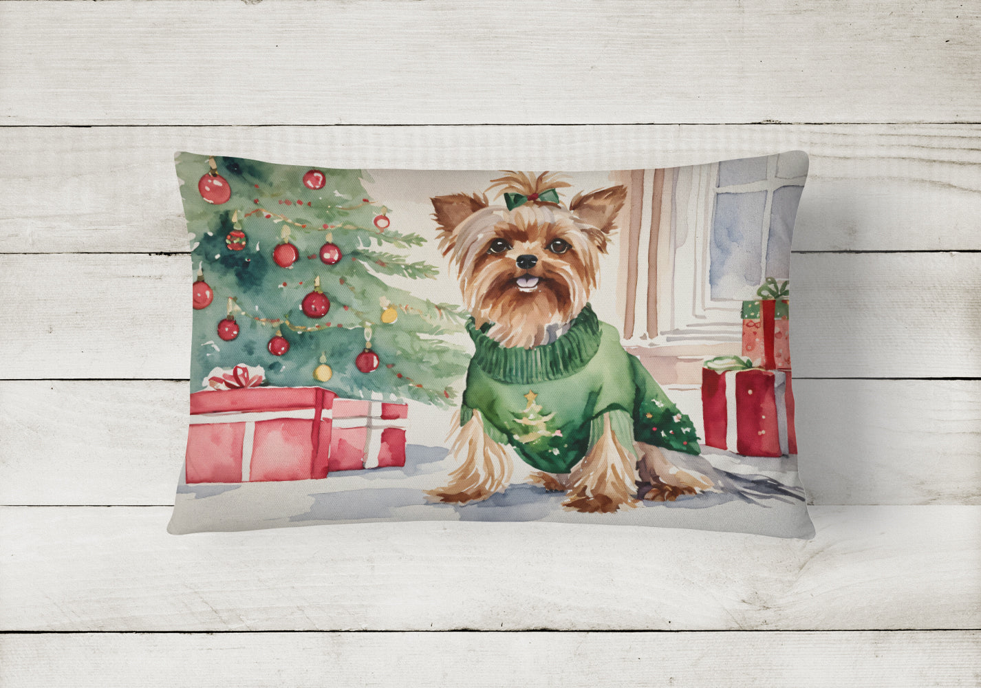 Buy this Yorkie Christmas Fabric Decorative Pillow