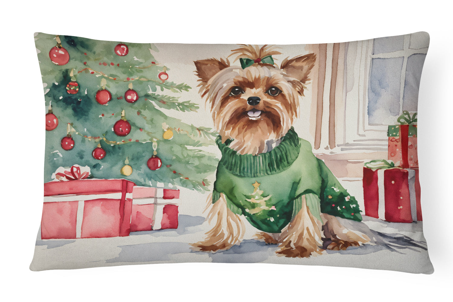 Buy this Yorkie Christmas Fabric Decorative Pillow